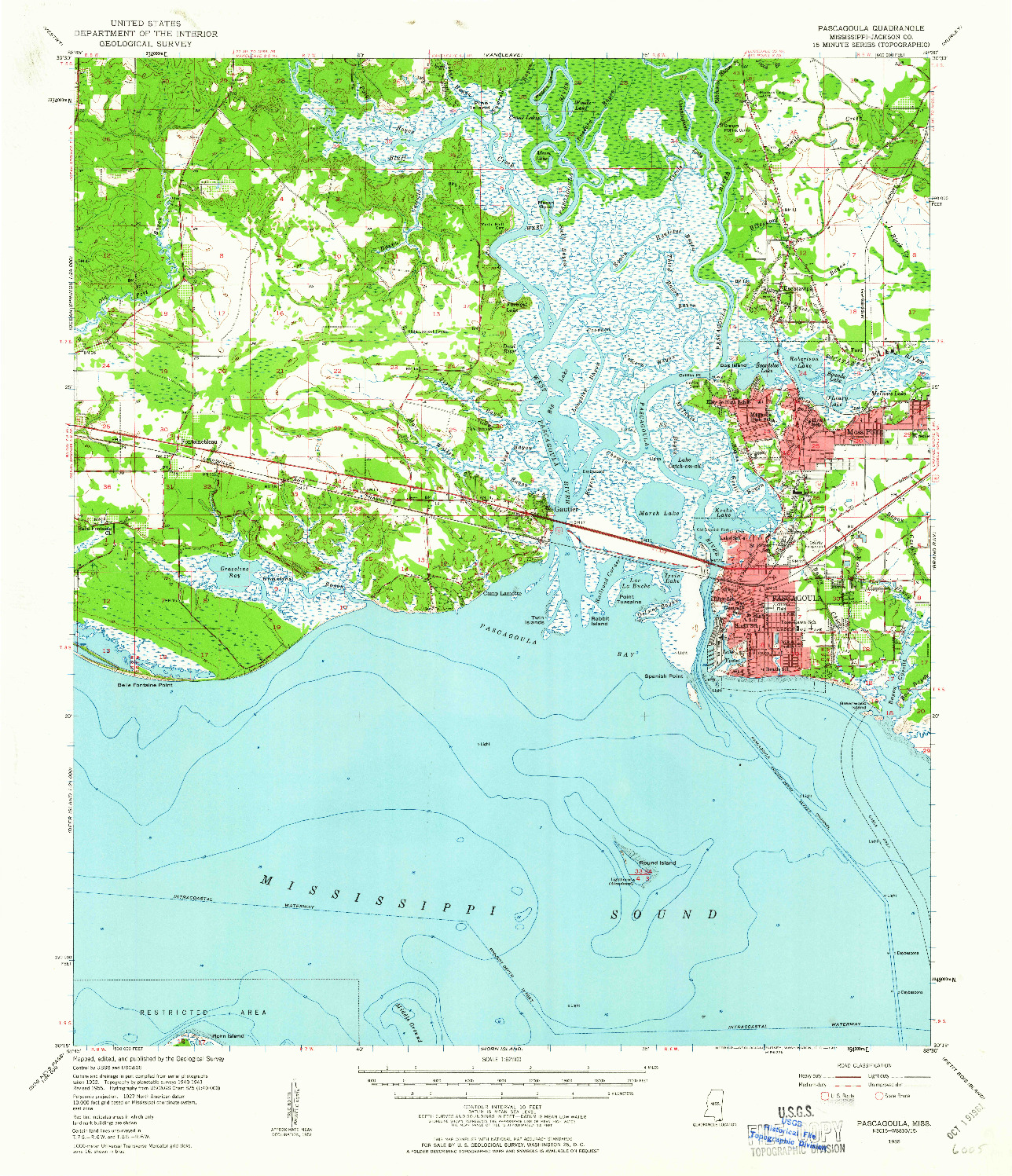 USGS 1:62500-SCALE QUADRANGLE FOR PASCAGOULA, MS 1955