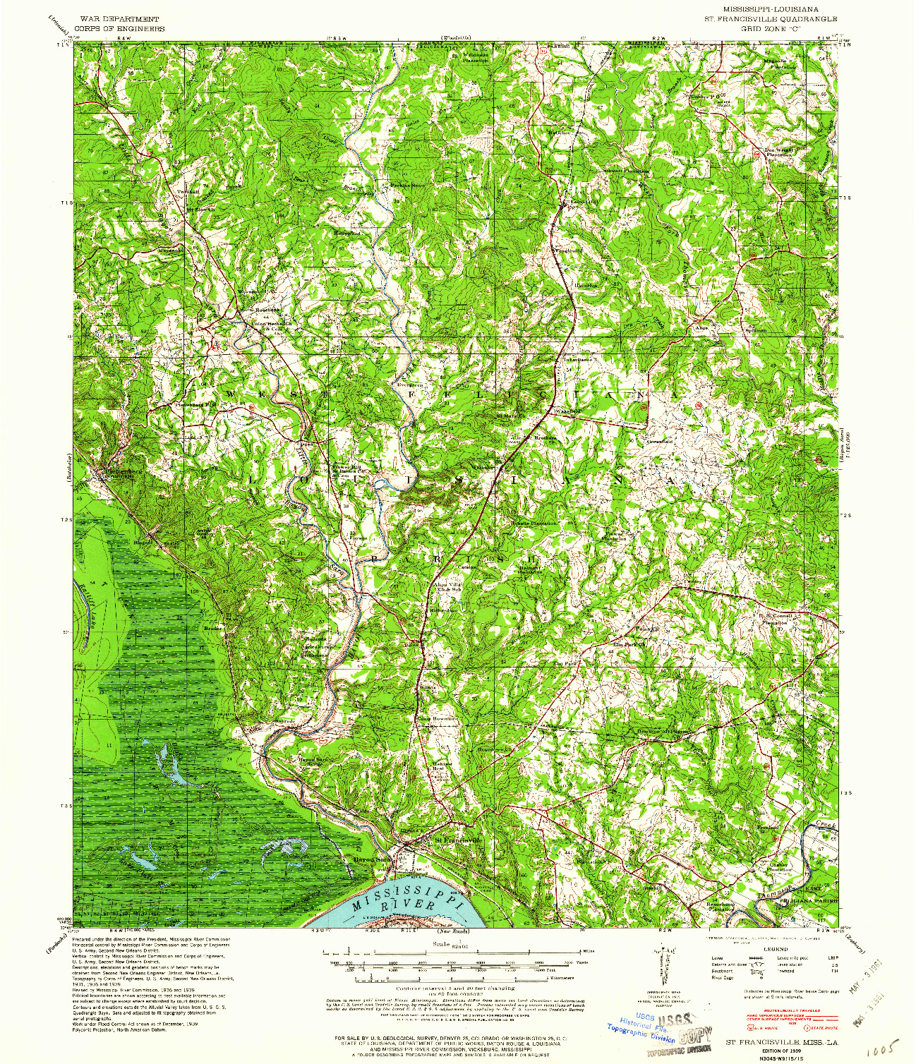 USGS 1:62500-SCALE QUADRANGLE FOR ST. FRANCISVILLE, MS 1939