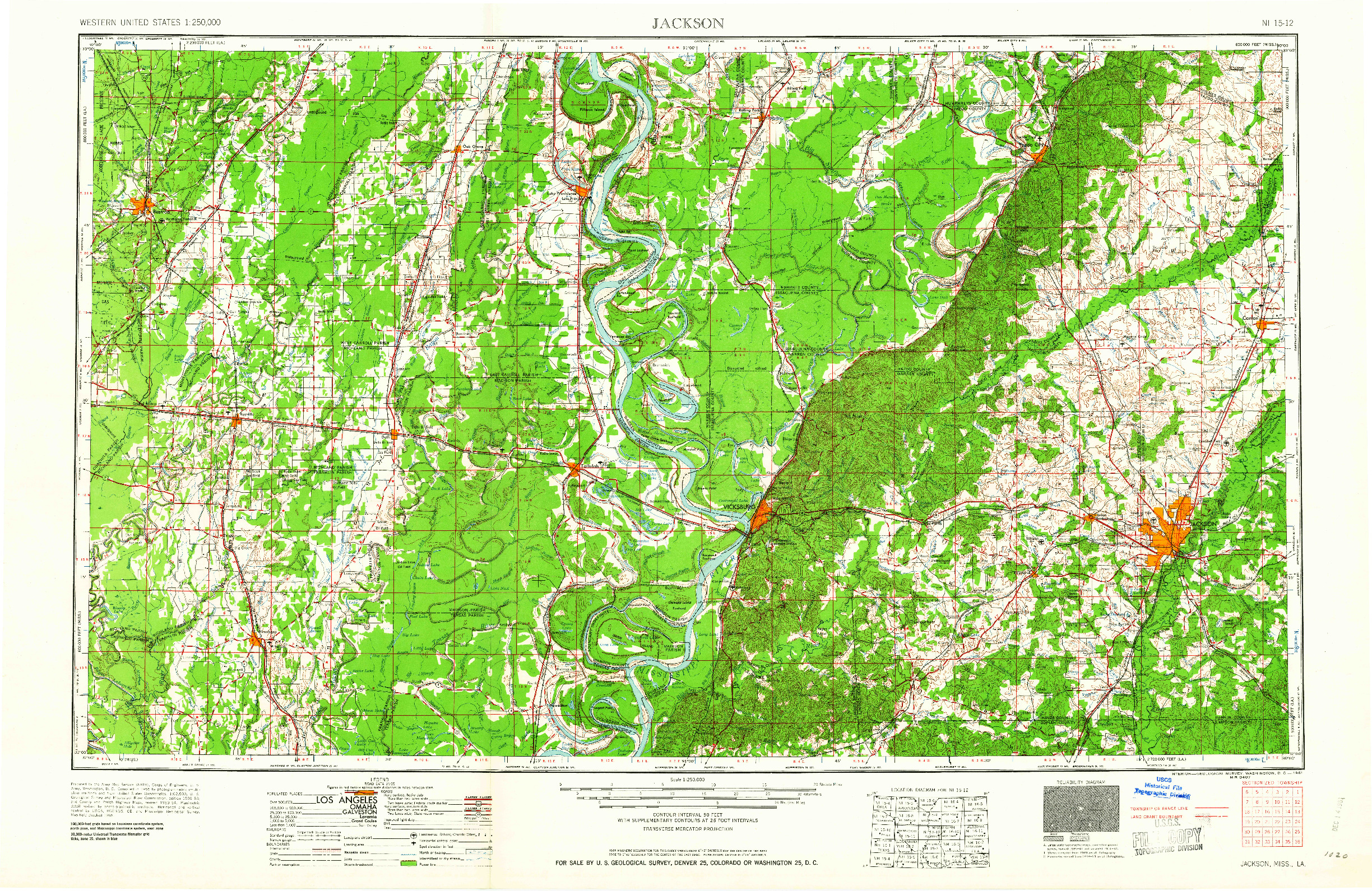 USGS 1:250000-SCALE QUADRANGLE FOR JACKSON, MS 1961