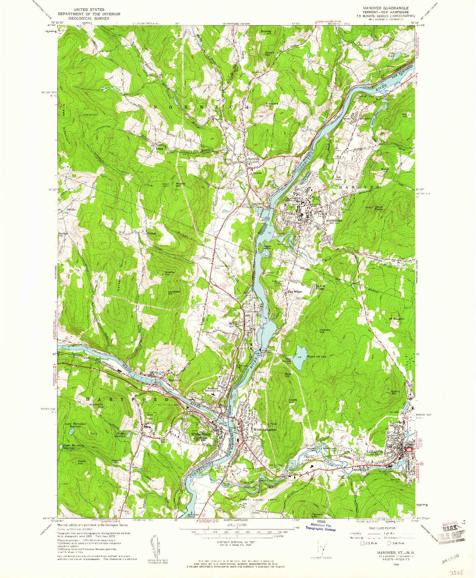USGS 1:24000-SCALE QUADRANGLE FOR HANOVER, VT 1959
