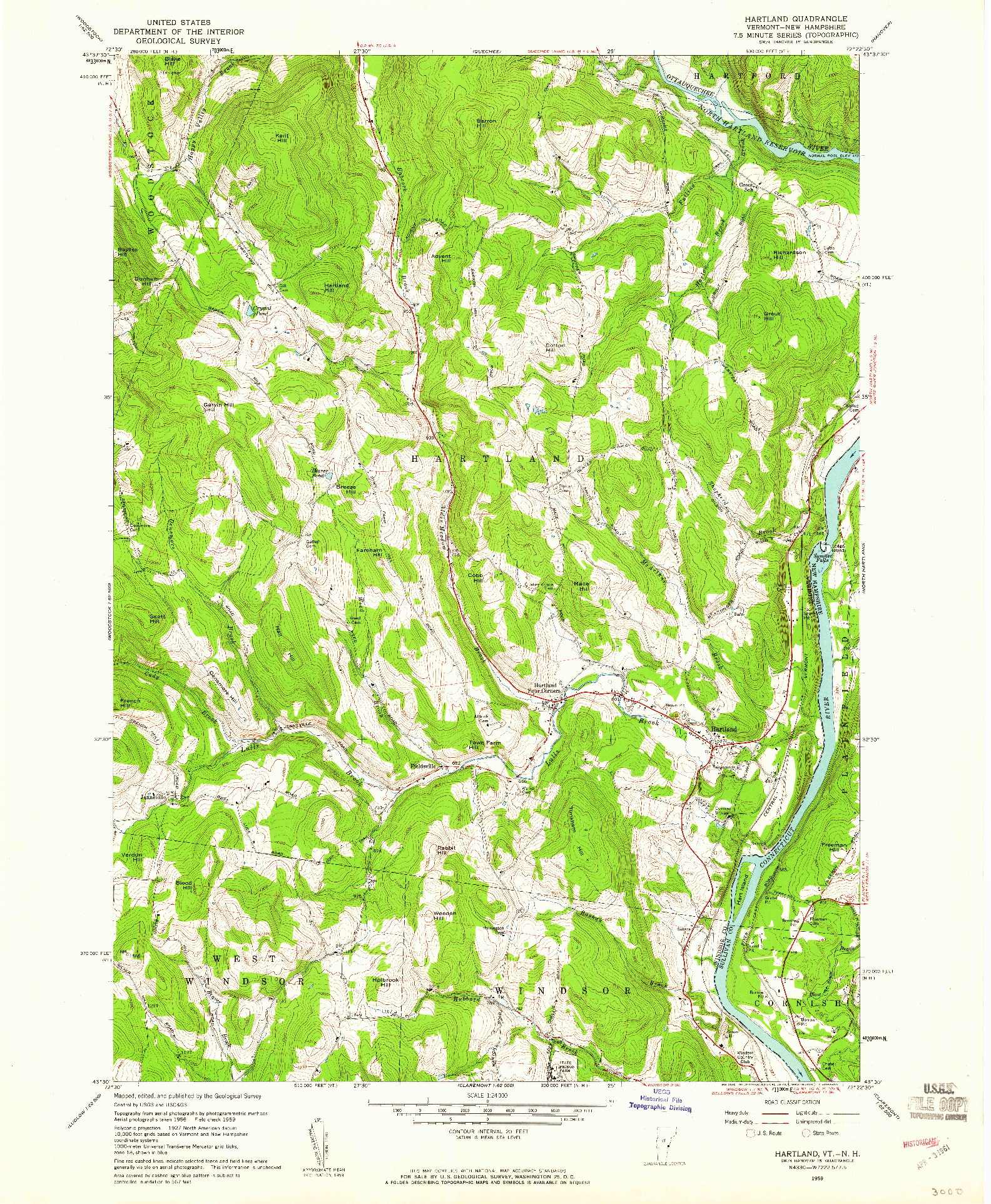 USGS 1:24000-SCALE QUADRANGLE FOR HARTLAND, VT 1959