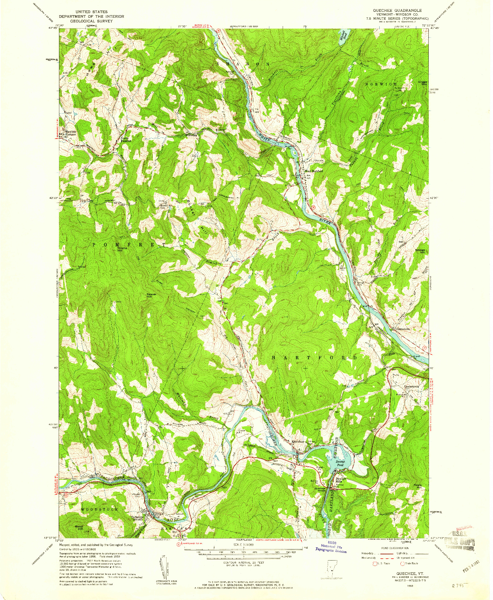 USGS 1:24000-SCALE QUADRANGLE FOR QUECHEE, VT 1959