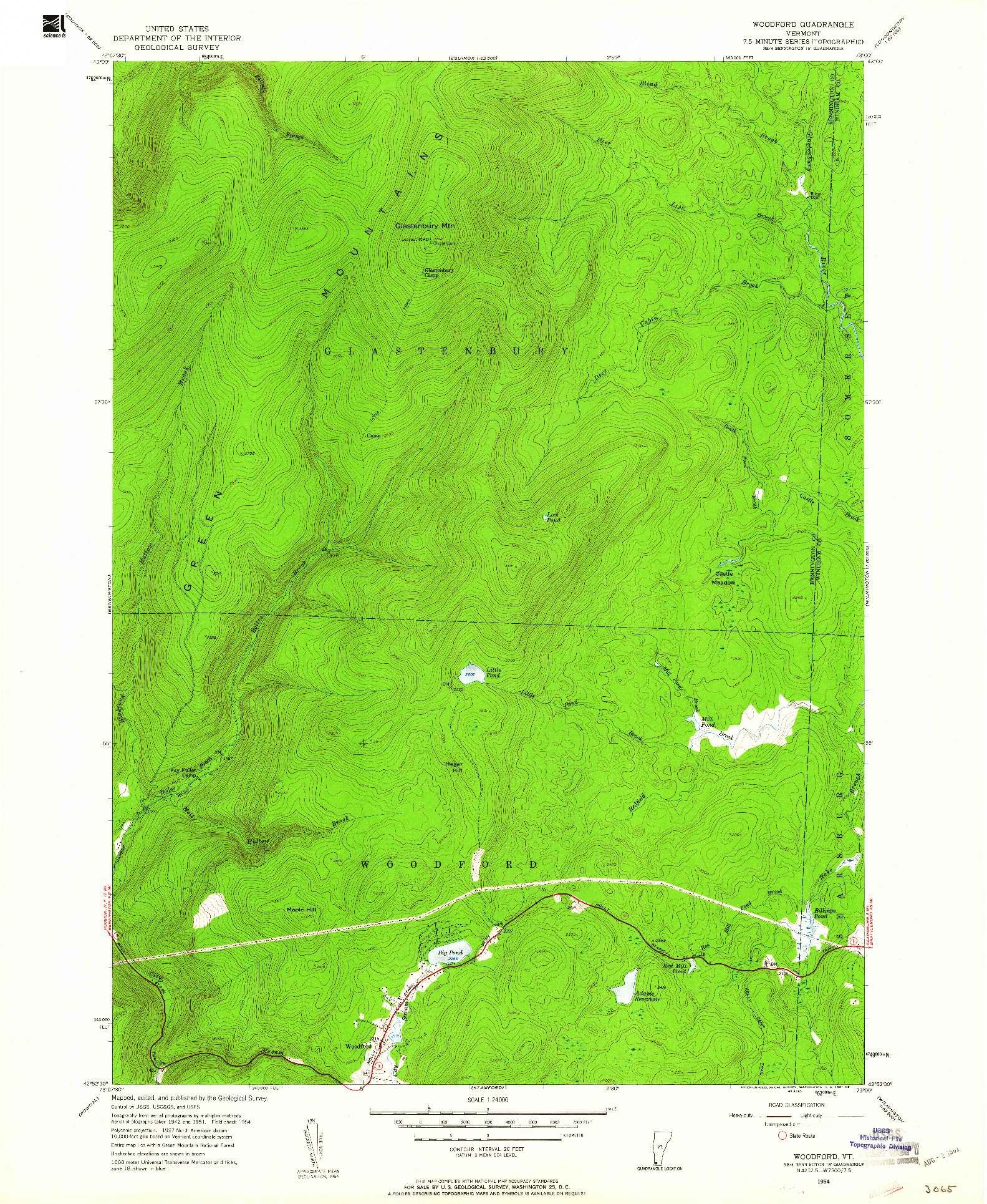 USGS 1:24000-SCALE QUADRANGLE FOR WOODFORD, VT 1954