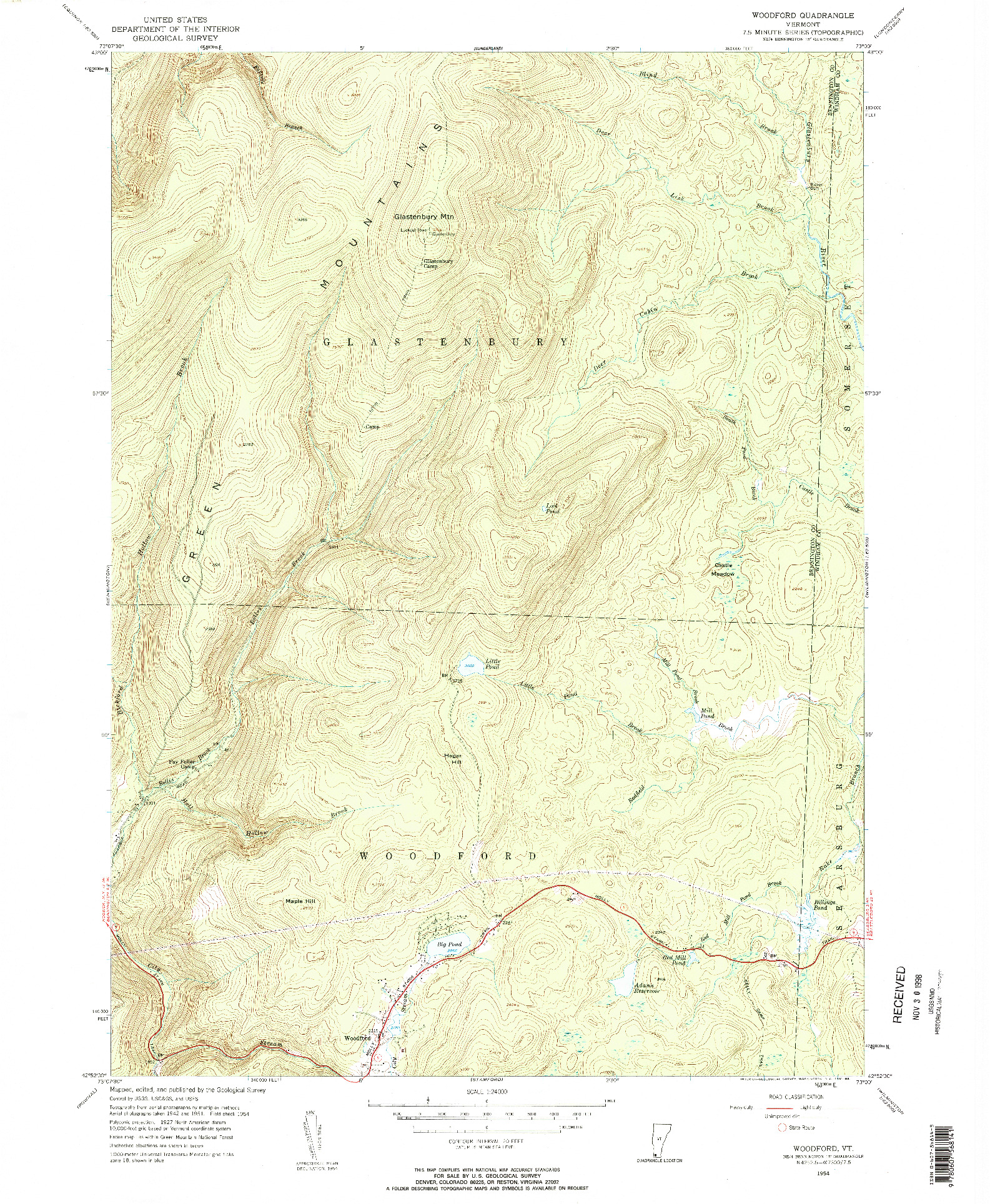 USGS 1:24000-SCALE QUADRANGLE FOR WOODFORD, VT 1954