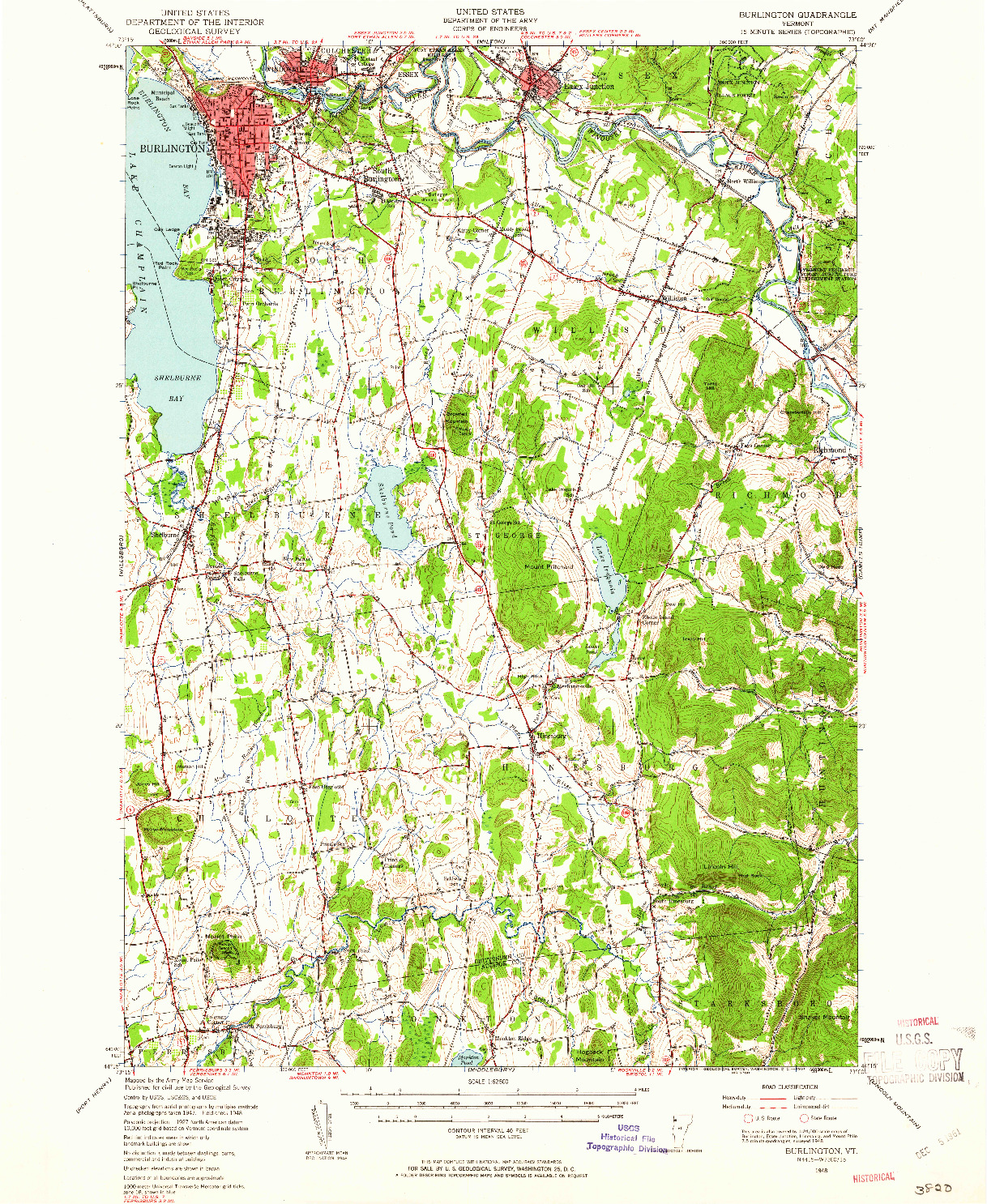 USGS 1:62500-SCALE QUADRANGLE FOR BURLINGTON, VT 1948