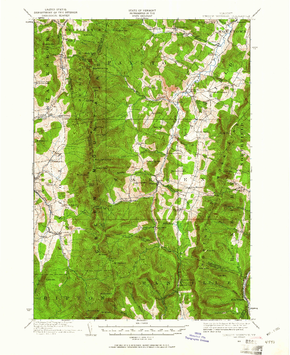 USGS 1:62500-SCALE QUADRANGLE FOR LINCOLN MOUNTAIN, VT 1919