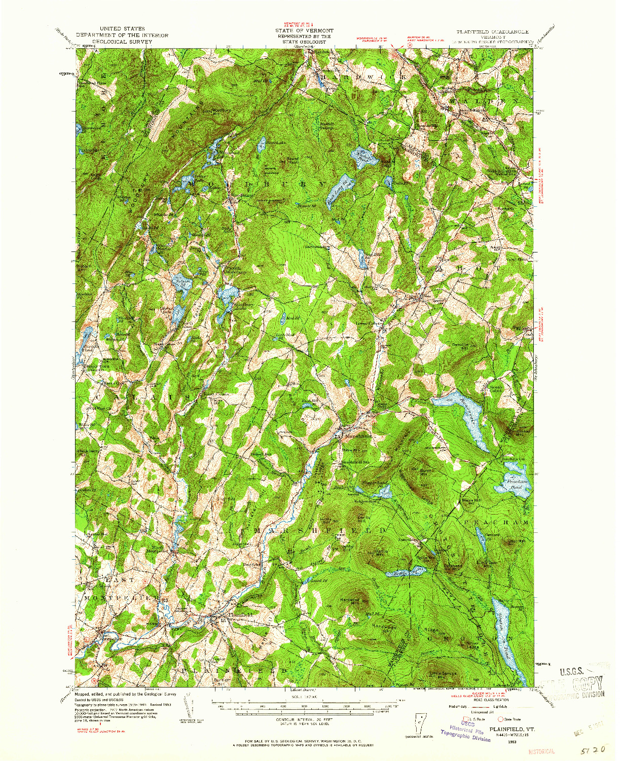 USGS 1:62500-SCALE QUADRANGLE FOR PLAINFIELD, VT 1953