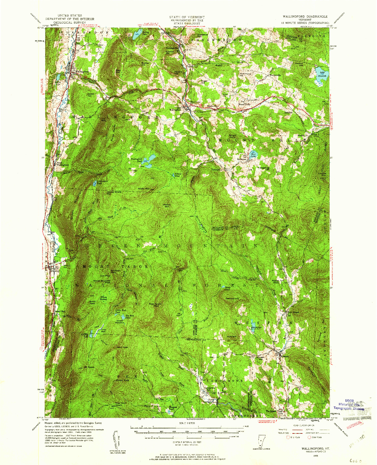 USGS 1:62500-SCALE QUADRANGLE FOR WALLINGFORD, VT 1955