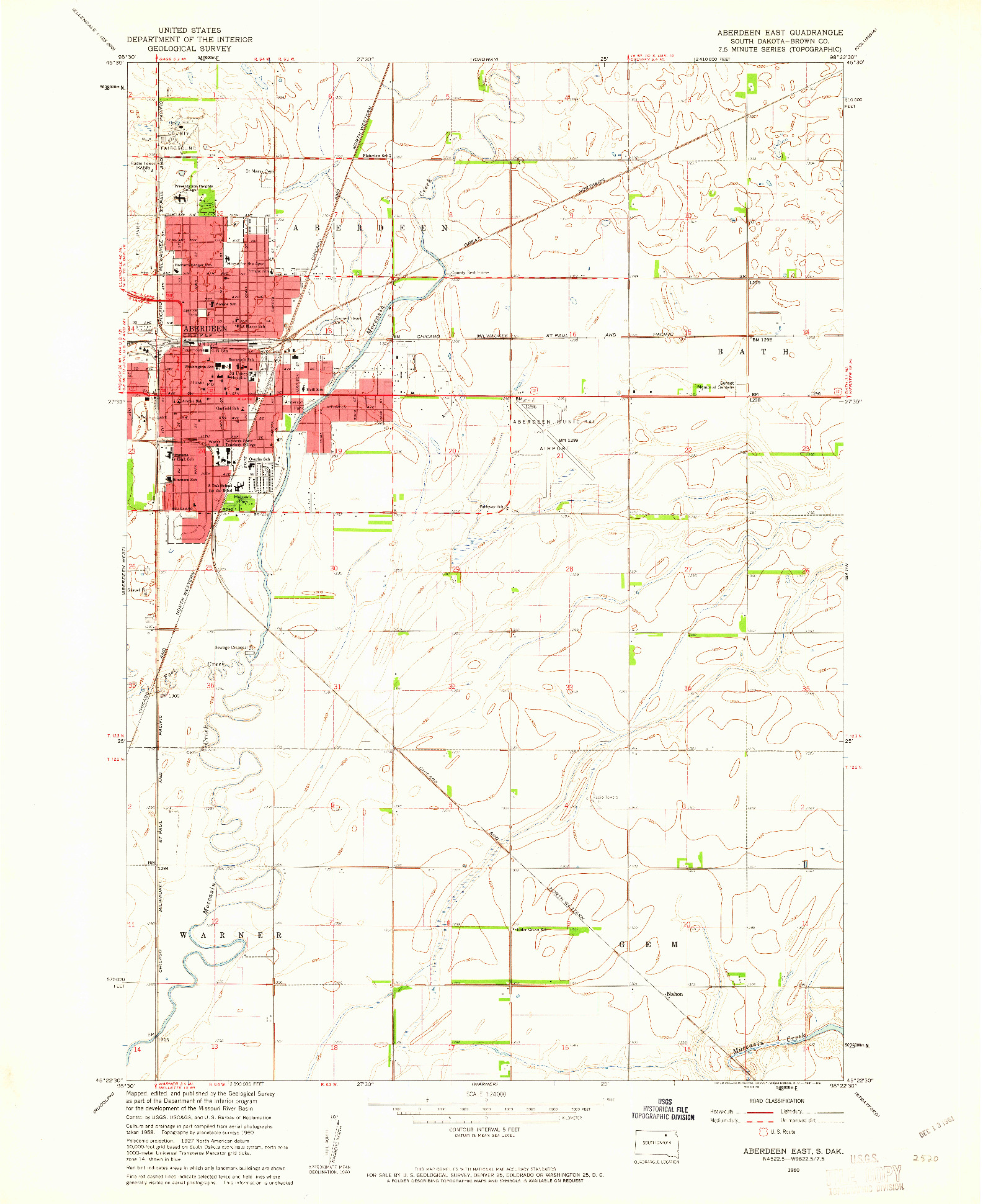 USGS 1:24000-SCALE QUADRANGLE FOR ABERDEEN EAST, SD 1960