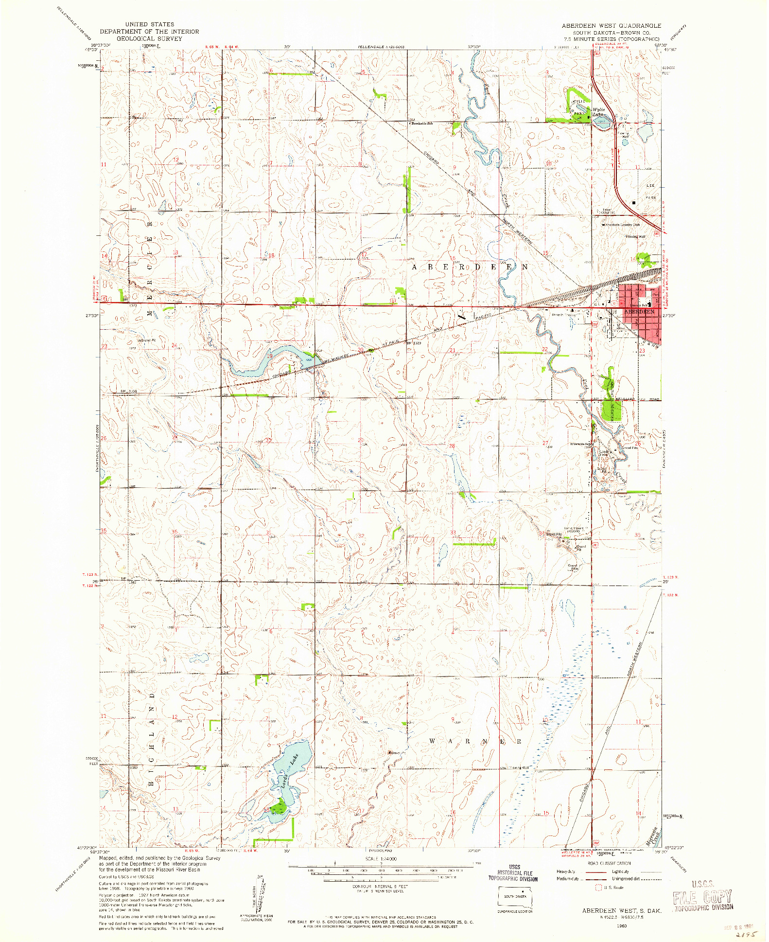 USGS 1:24000-SCALE QUADRANGLE FOR ABERDEEN WEST, SD 1960