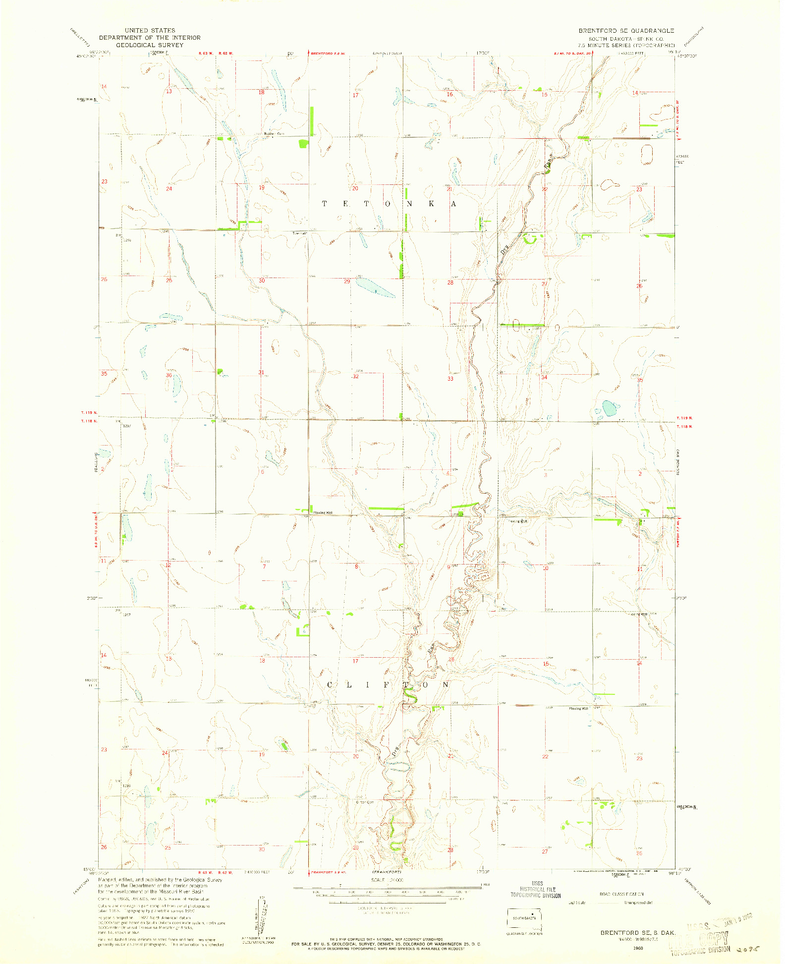 USGS 1:24000-SCALE QUADRANGLE FOR BRENTFORD SE, SD 1960