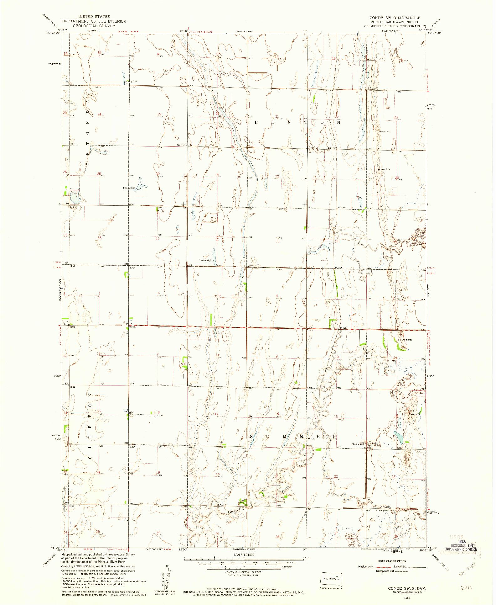 USGS 1:24000-SCALE QUADRANGLE FOR CONDE SW, SD 1960