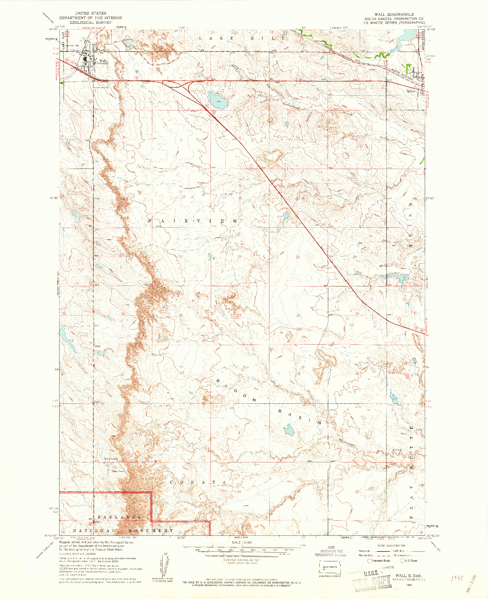 USGS 1:24000-SCALE QUADRANGLE FOR WALL, SD 1960