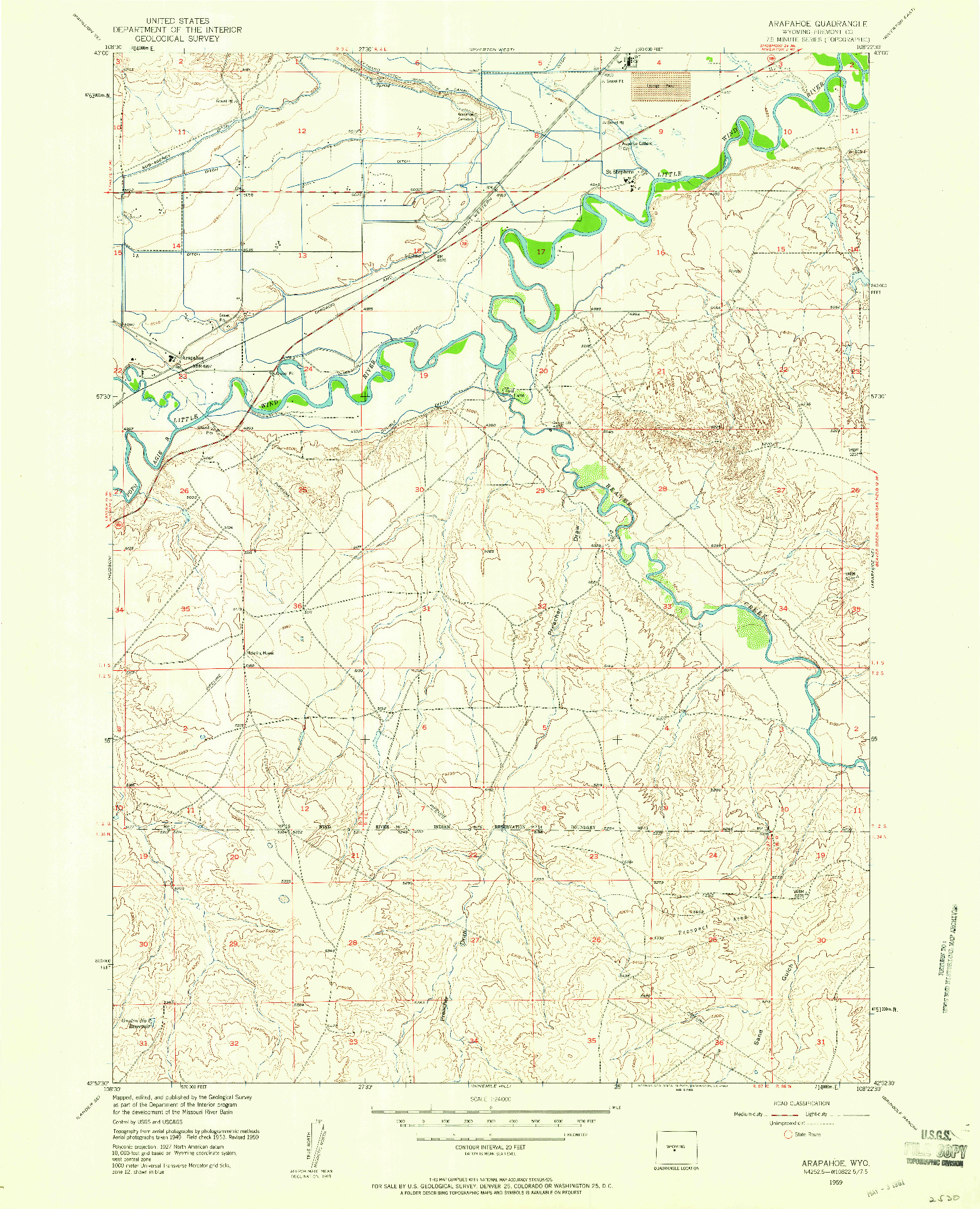 USGS 1:24000-SCALE QUADRANGLE FOR ARAPAHOE, WY 1959