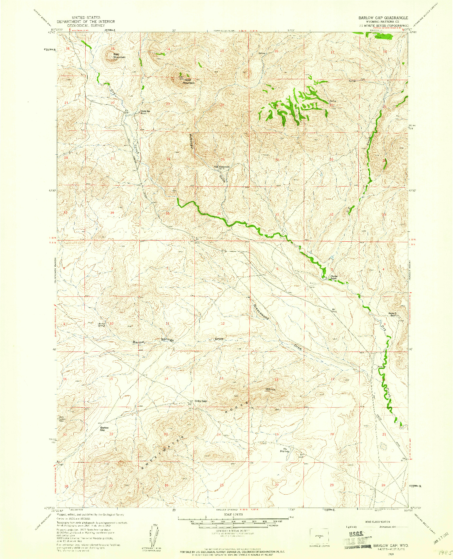 USGS 1:24000-SCALE QUADRANGLE FOR BARLOW GAP, WY 1959