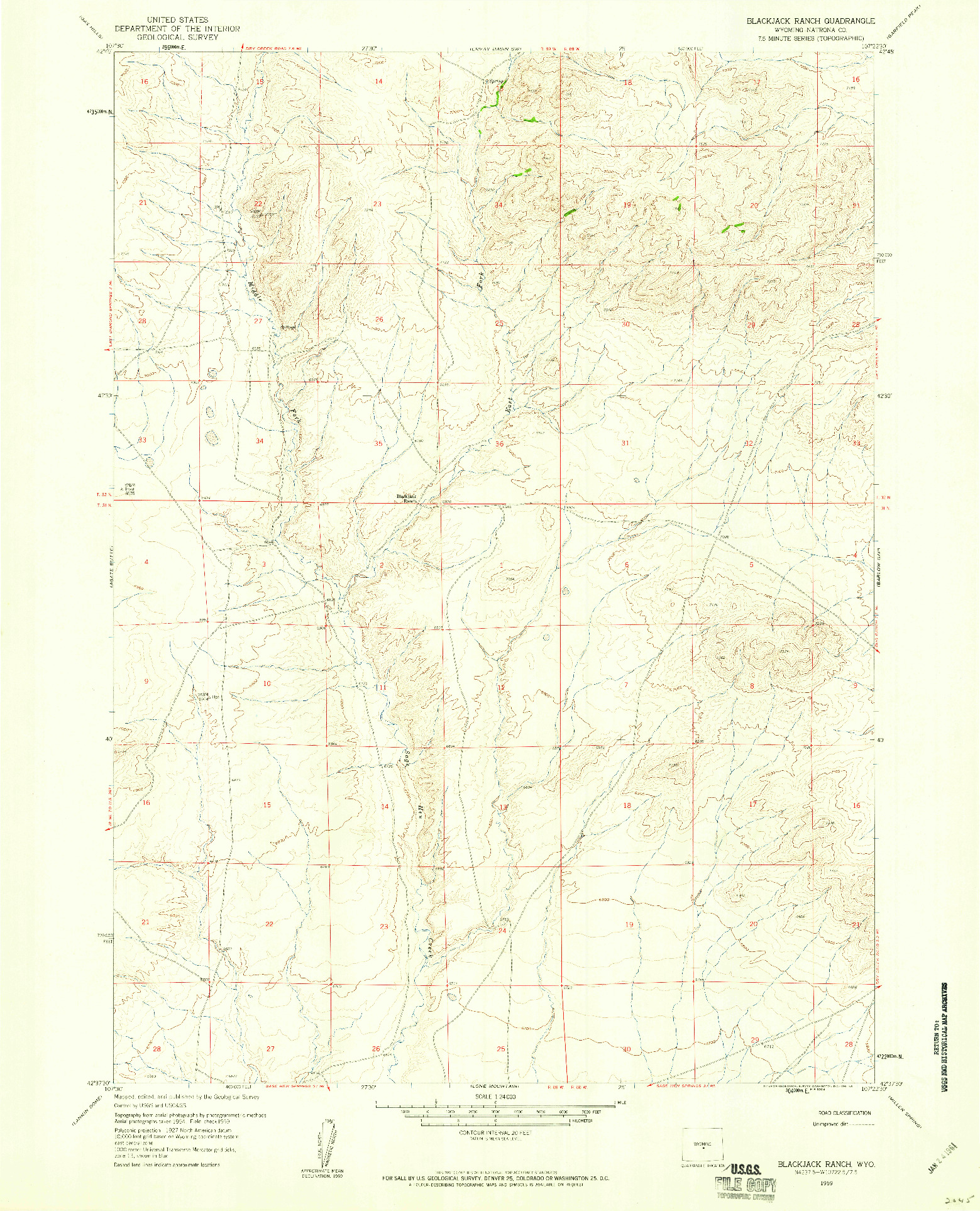 USGS 1:24000-SCALE QUADRANGLE FOR BLACKJACK RANCH, WY 1959