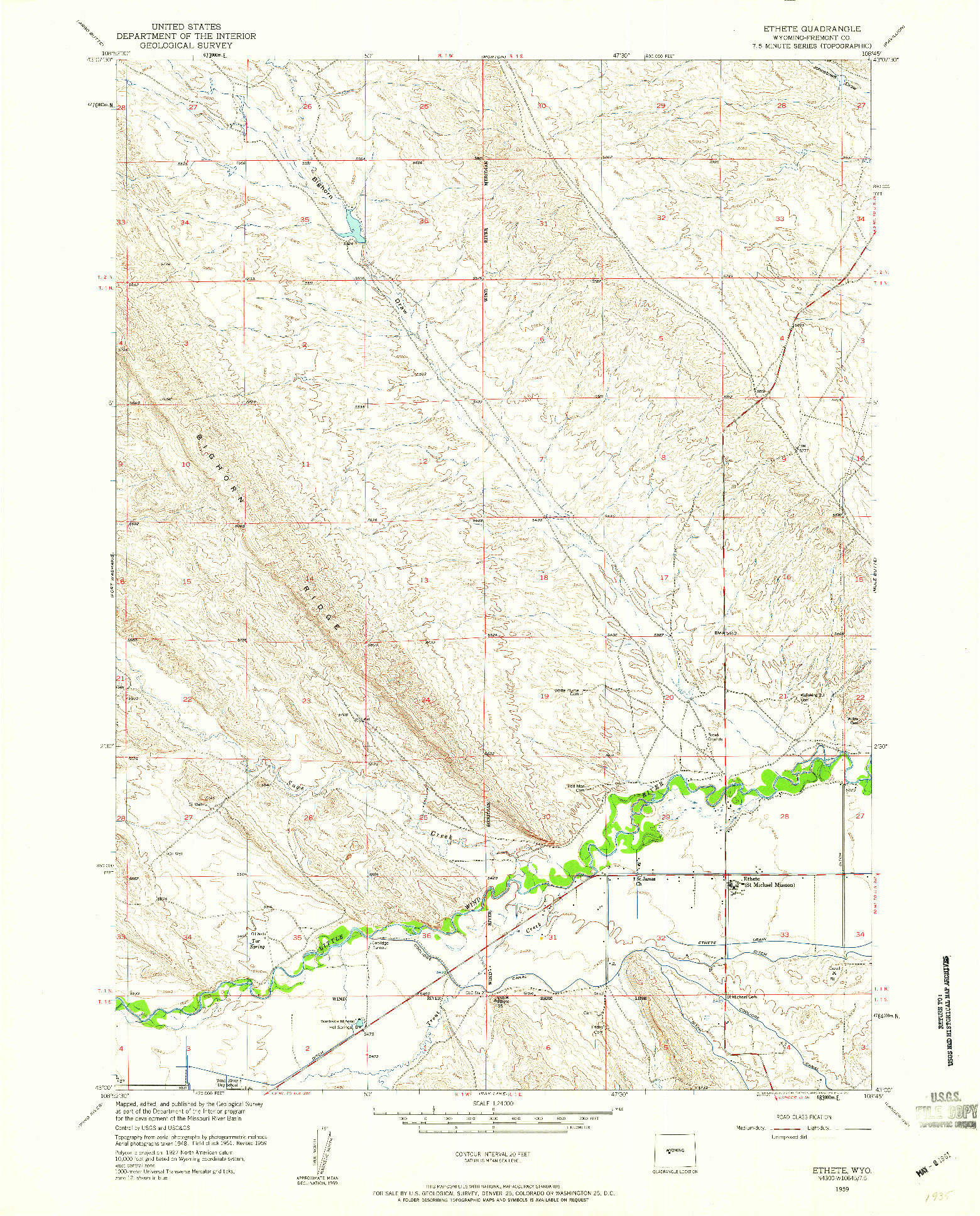 USGS 1:24000-SCALE QUADRANGLE FOR ETHETE, WY 1959