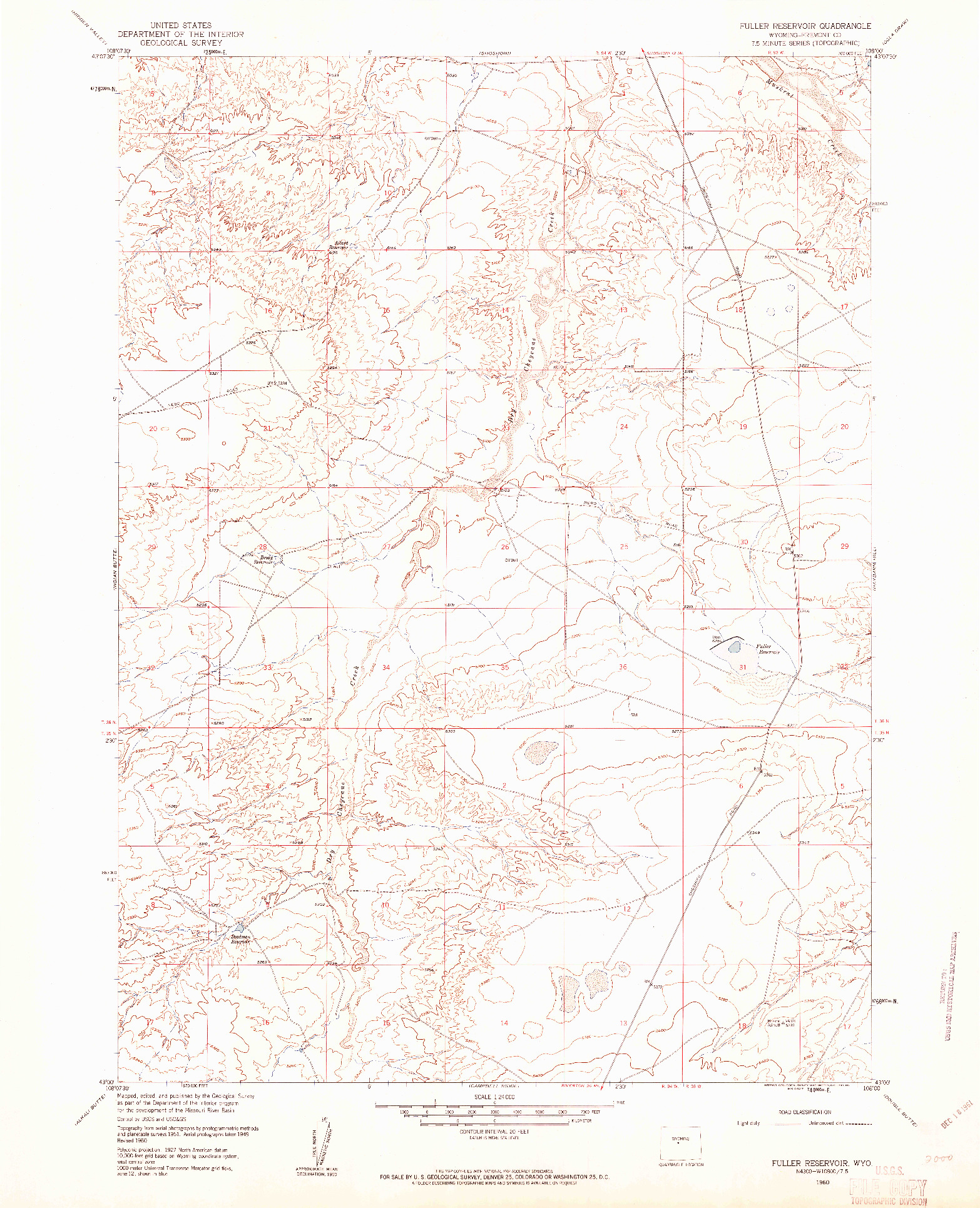 USGS 1:24000-SCALE QUADRANGLE FOR FULLER RESERVOIR, WY 1960