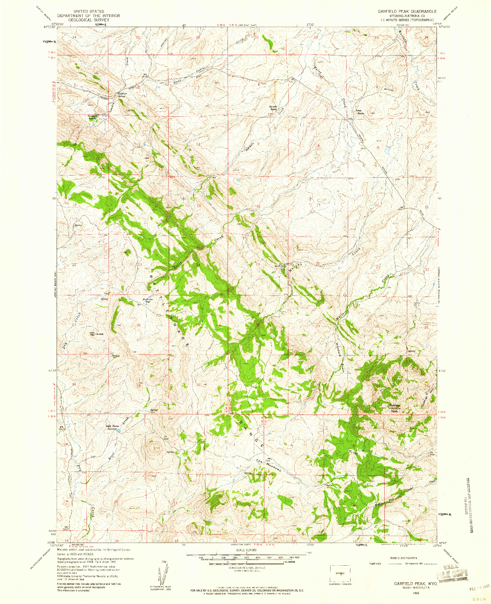 USGS 1:24000-SCALE QUADRANGLE FOR GARFIELD PEAK, WY 1959