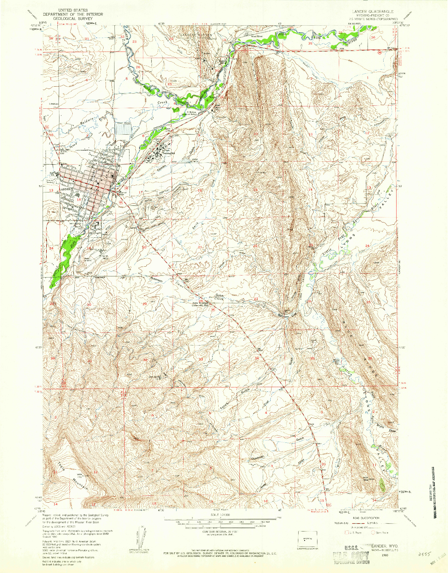 USGS 1:24000-SCALE QUADRANGLE FOR LANDER, WY 1960