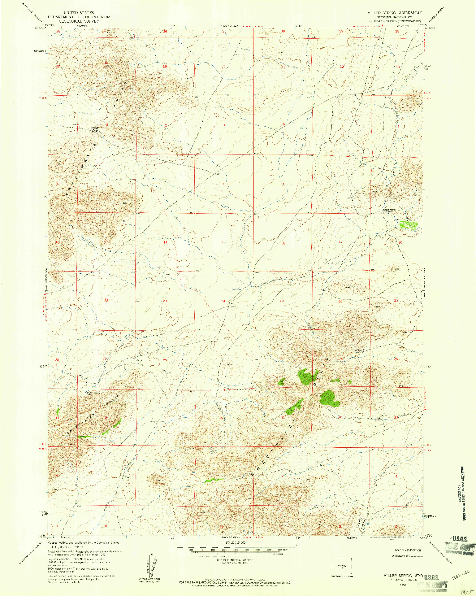 USGS 1:24000-SCALE QUADRANGLE FOR MILLER SPRING, WY 1959