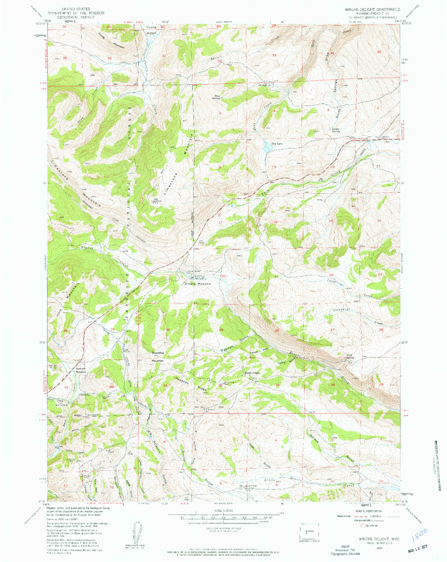 USGS 1:24000-SCALE QUADRANGLE FOR MINERS DELIGHT, WY 1954