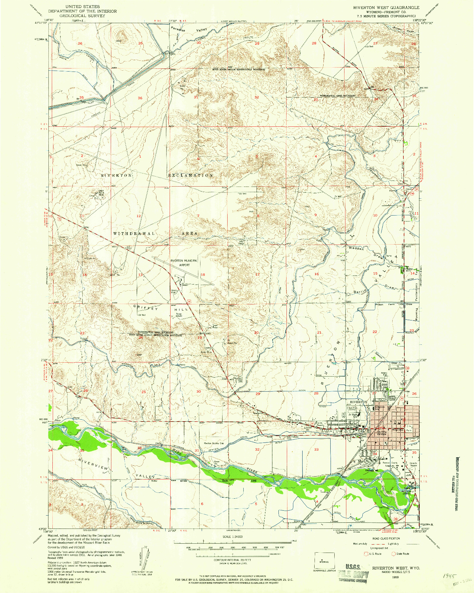 USGS 1:24000-SCALE QUADRANGLE FOR RIVERTON WEST, WY 1959