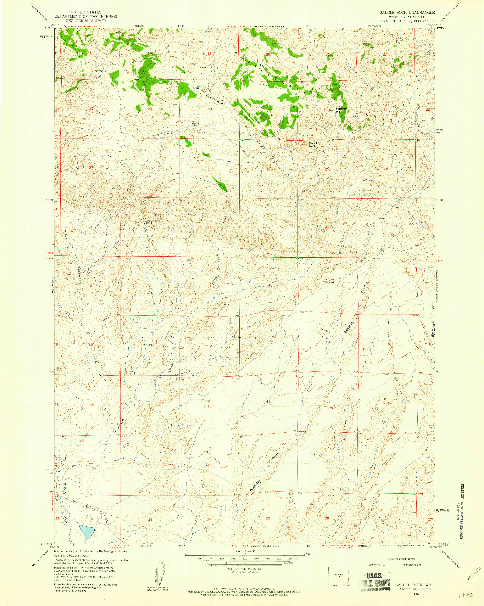 USGS 1:24000-SCALE QUADRANGLE FOR SADDLE ROCK, WY 1959