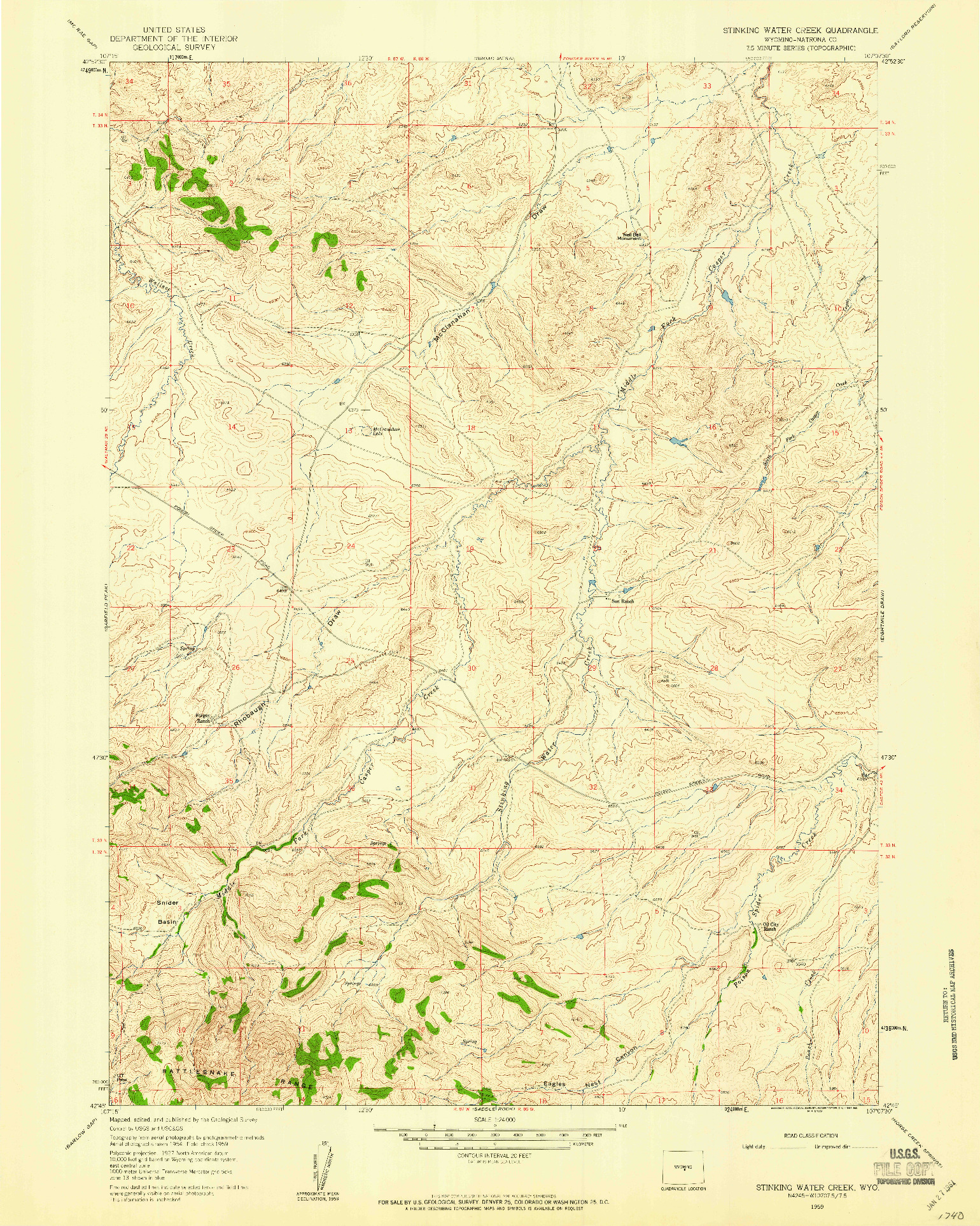 USGS 1:24000-SCALE QUADRANGLE FOR STINKING WATER CREEK, WY 1959