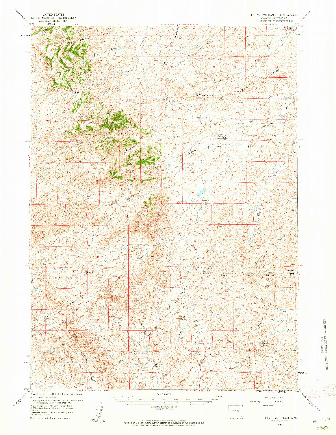 USGS 1:62500-SCALE QUADRANGLE FOR FIFTY-FIVE RANCH, WY 1959