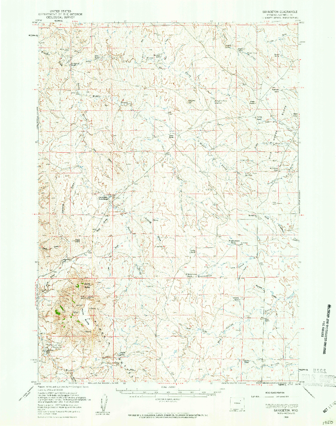 USGS 1:62500-SCALE QUADRANGLE FOR SAVAGETON, WY 1959