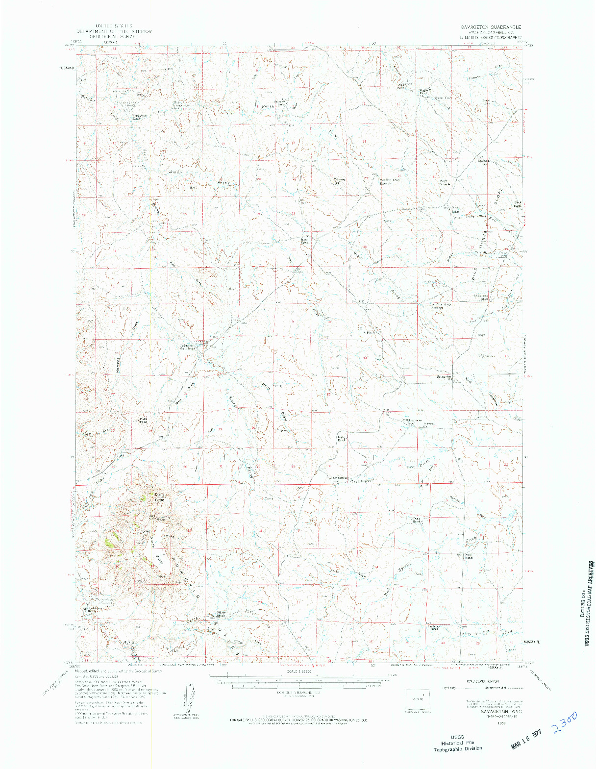 USGS 1:62500-SCALE QUADRANGLE FOR SAVAGETON, WY 1959