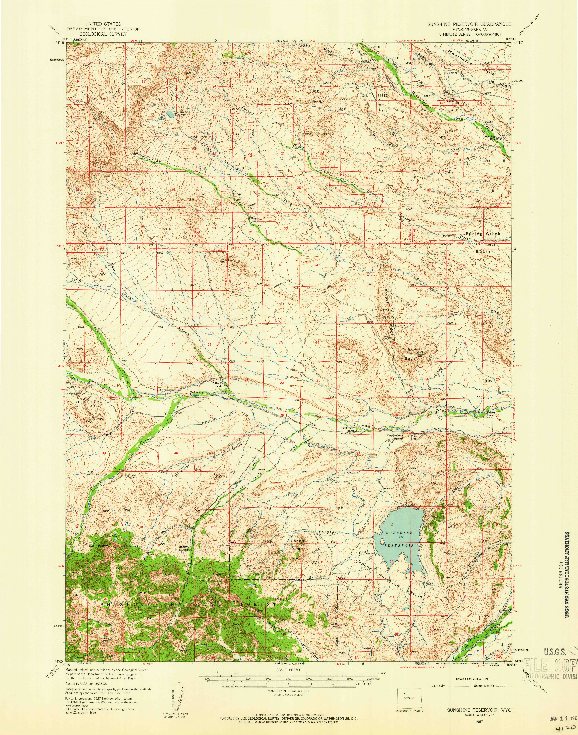 USGS 1:62500-SCALE QUADRANGLE FOR SUNSHINE RESERVOIR, WY 1957