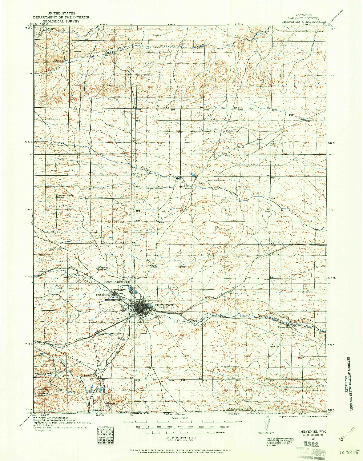 USGS 1:125000-SCALE QUADRANGLE FOR CHEYENNE, WY 1911