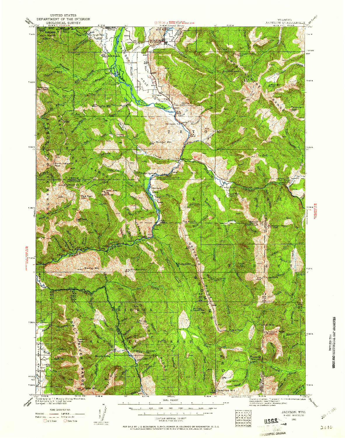 USGS 1:125000-SCALE QUADRANGLE FOR JACKSON, WY 1931