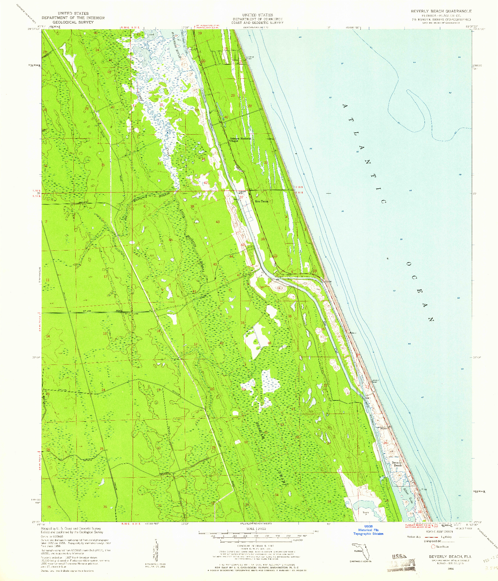 USGS 1:24000-SCALE QUADRANGLE FOR BEVERLY BEACH, FL 1956
