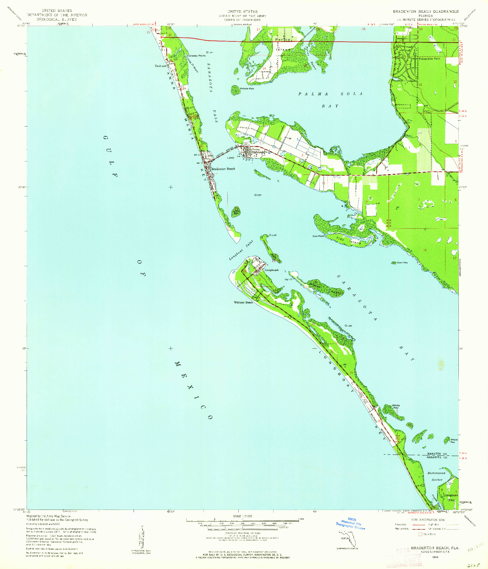 USGS 1:24000-SCALE QUADRANGLE FOR BRADENTON BEACH, FL 1944