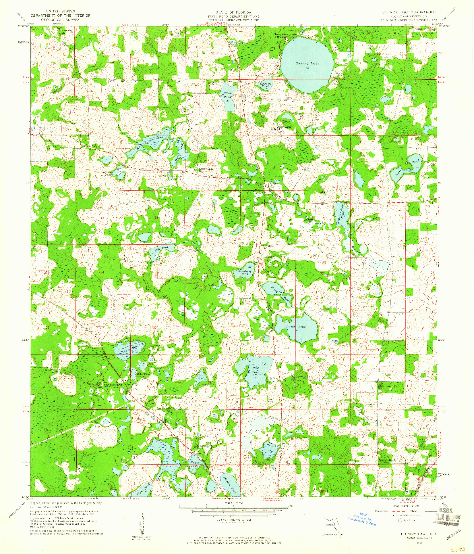 USGS 1:24000-SCALE QUADRANGLE FOR CHERRY LAKE, FL 1960