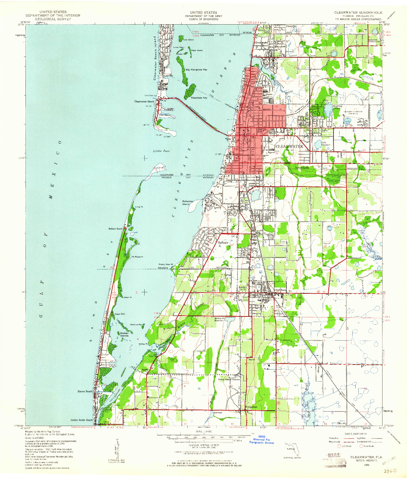 USGS 1:24000-SCALE QUADRANGLE FOR CLEARWATER, FL 1943