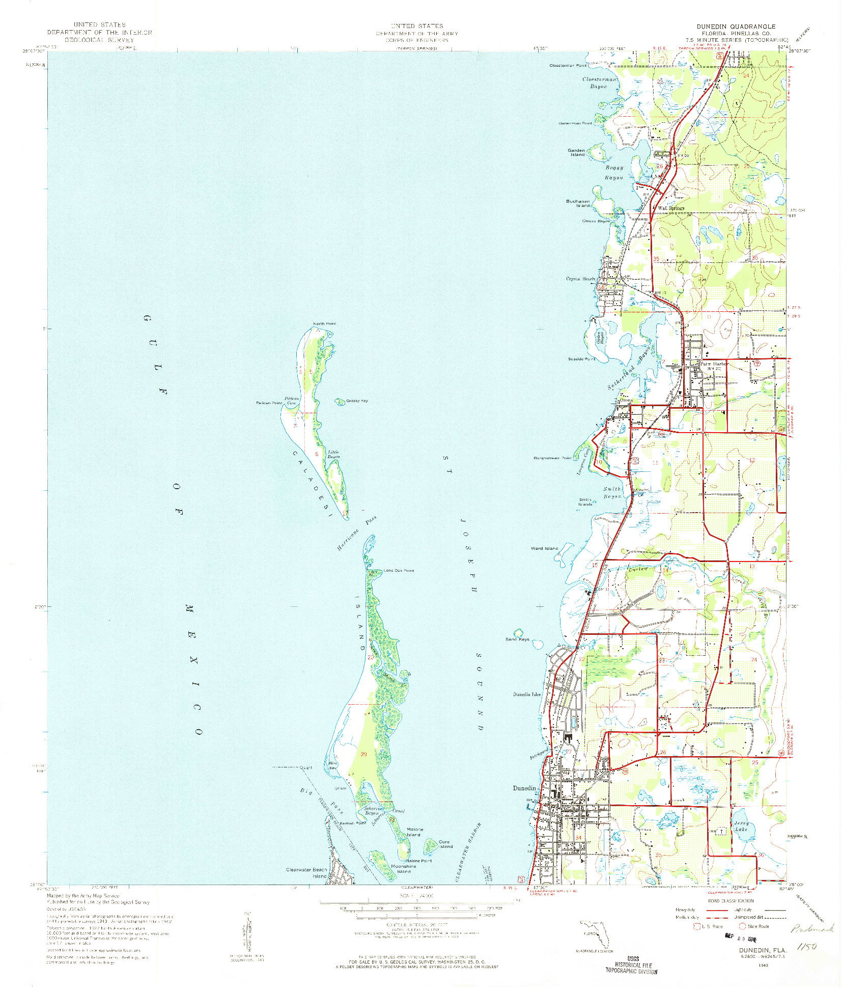 USGS 1:24000-SCALE QUADRANGLE FOR DUNEDIN, FL 1943