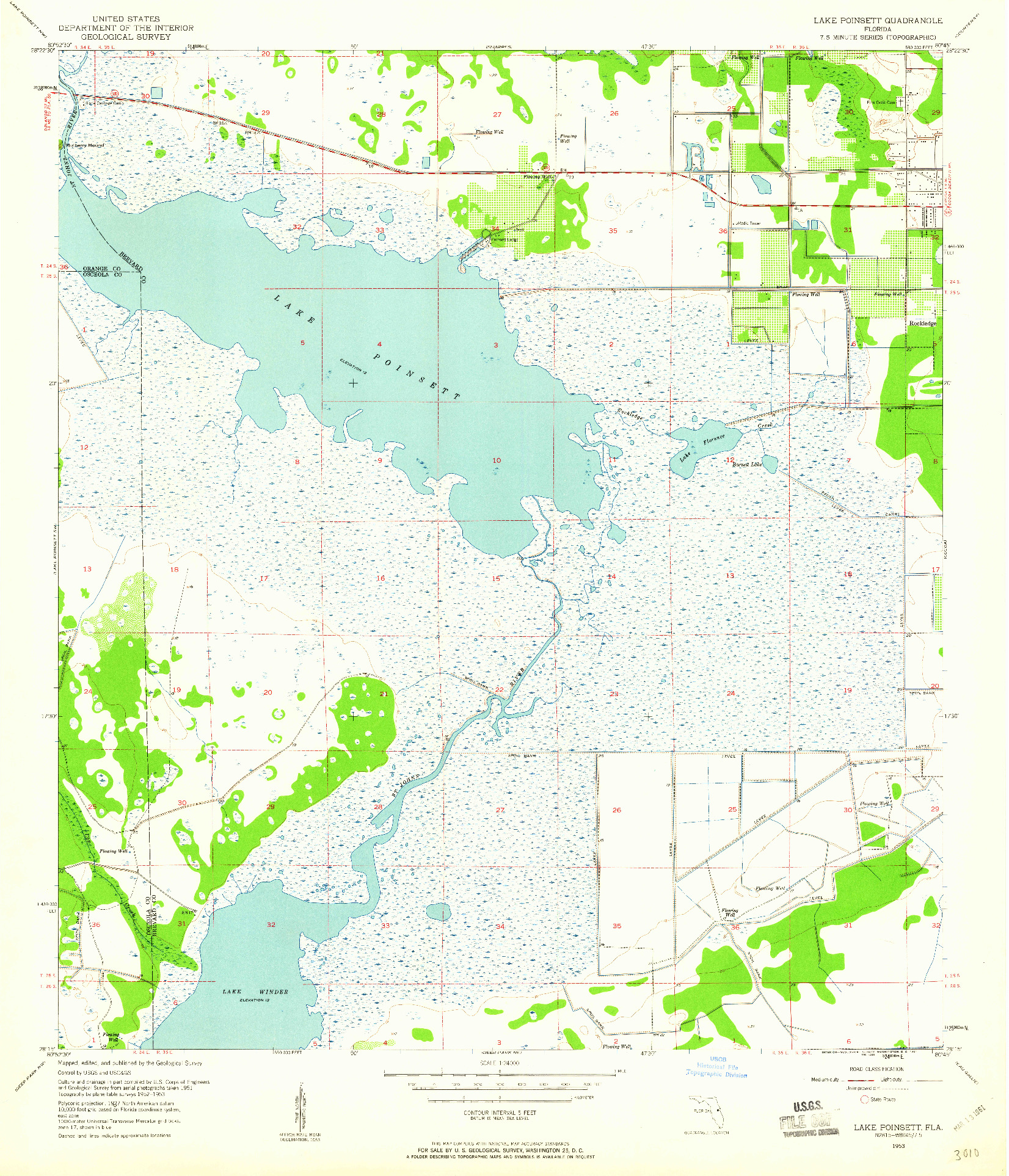 USGS 1:24000-SCALE QUADRANGLE FOR LAKE POINSETT, FL 1953