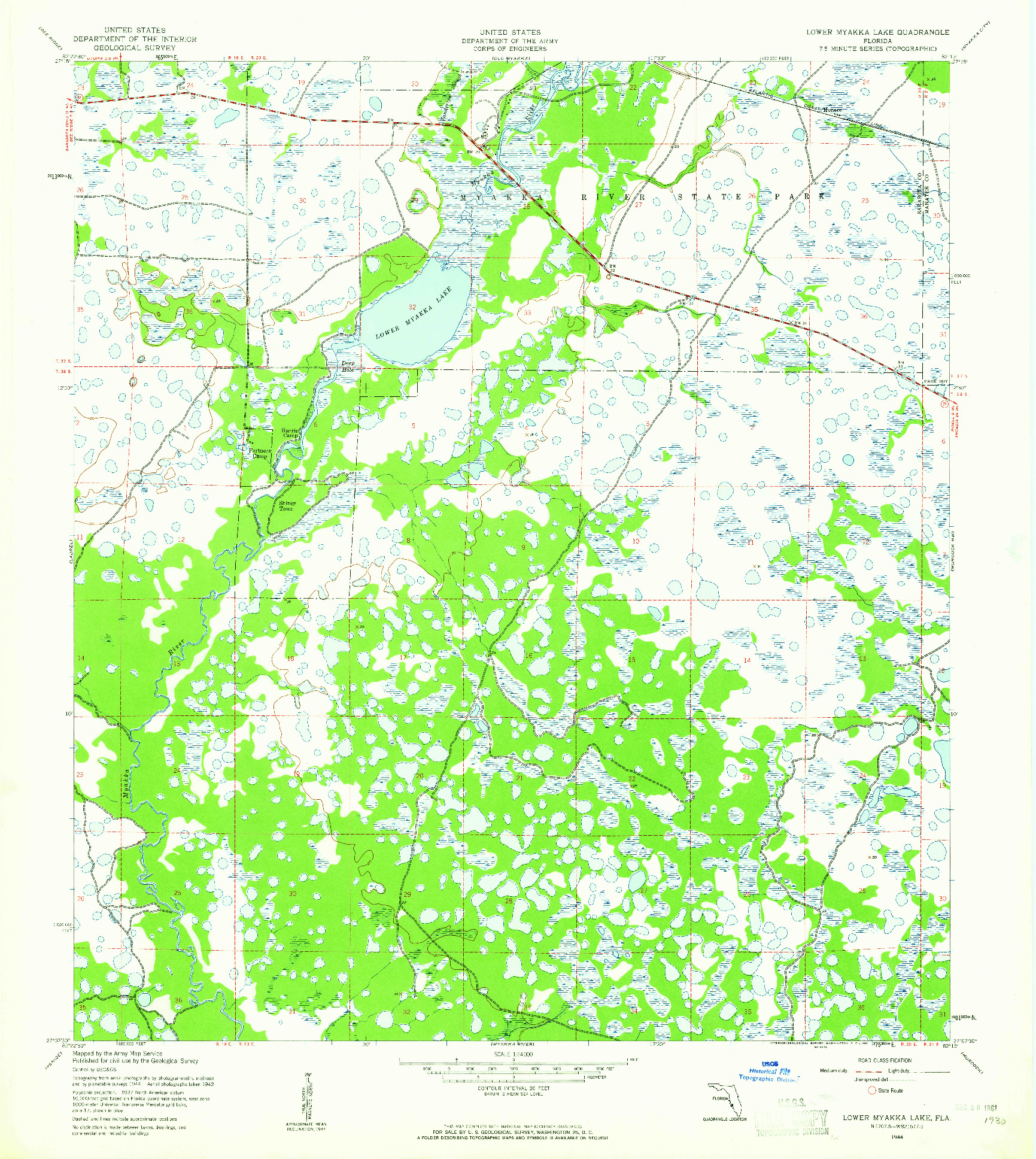 USGS 1:24000-SCALE QUADRANGLE FOR LOWER MYAKKA LAKE, FL 1944