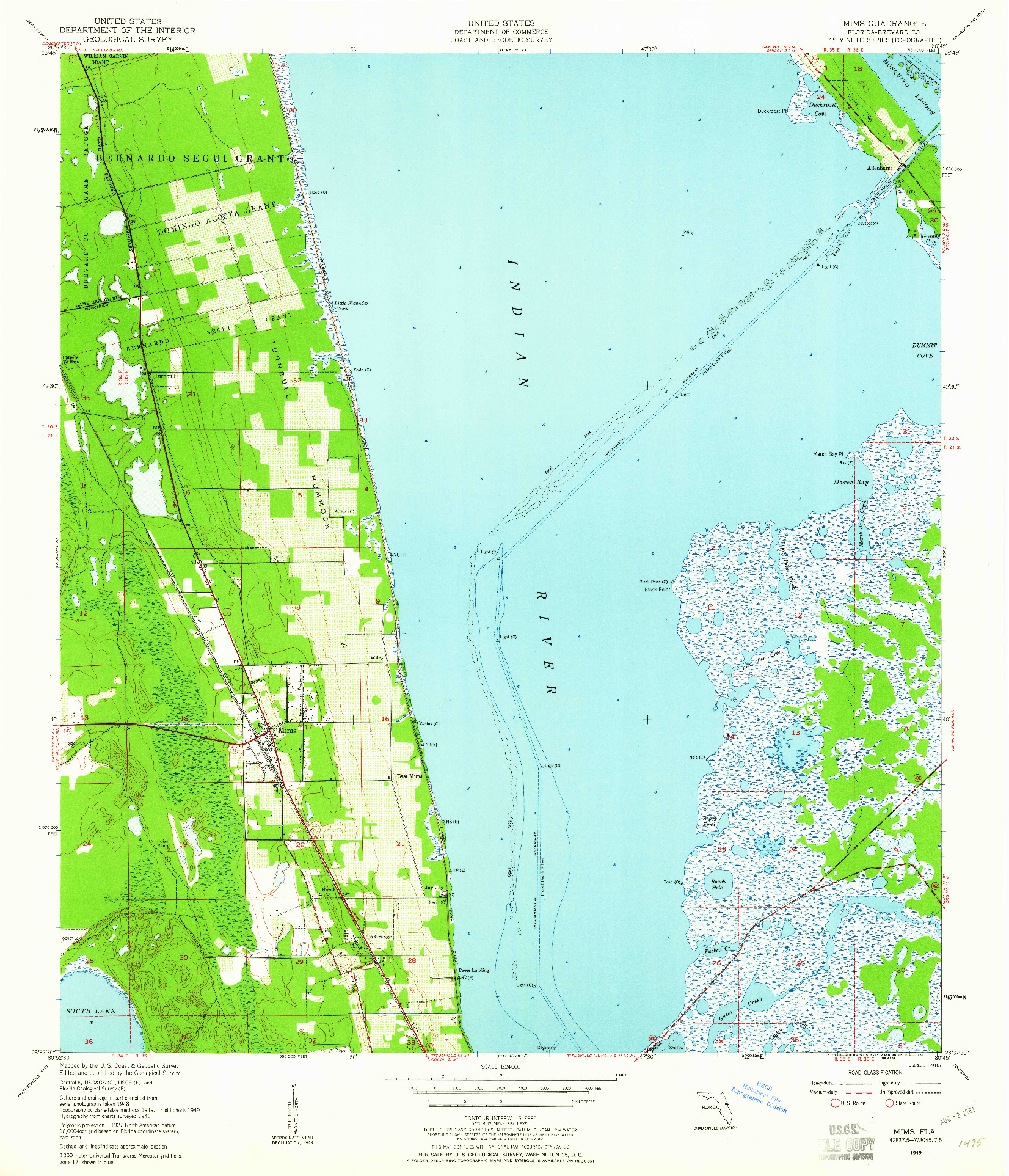 USGS 1:24000-SCALE QUADRANGLE FOR MIMS, FL 1949