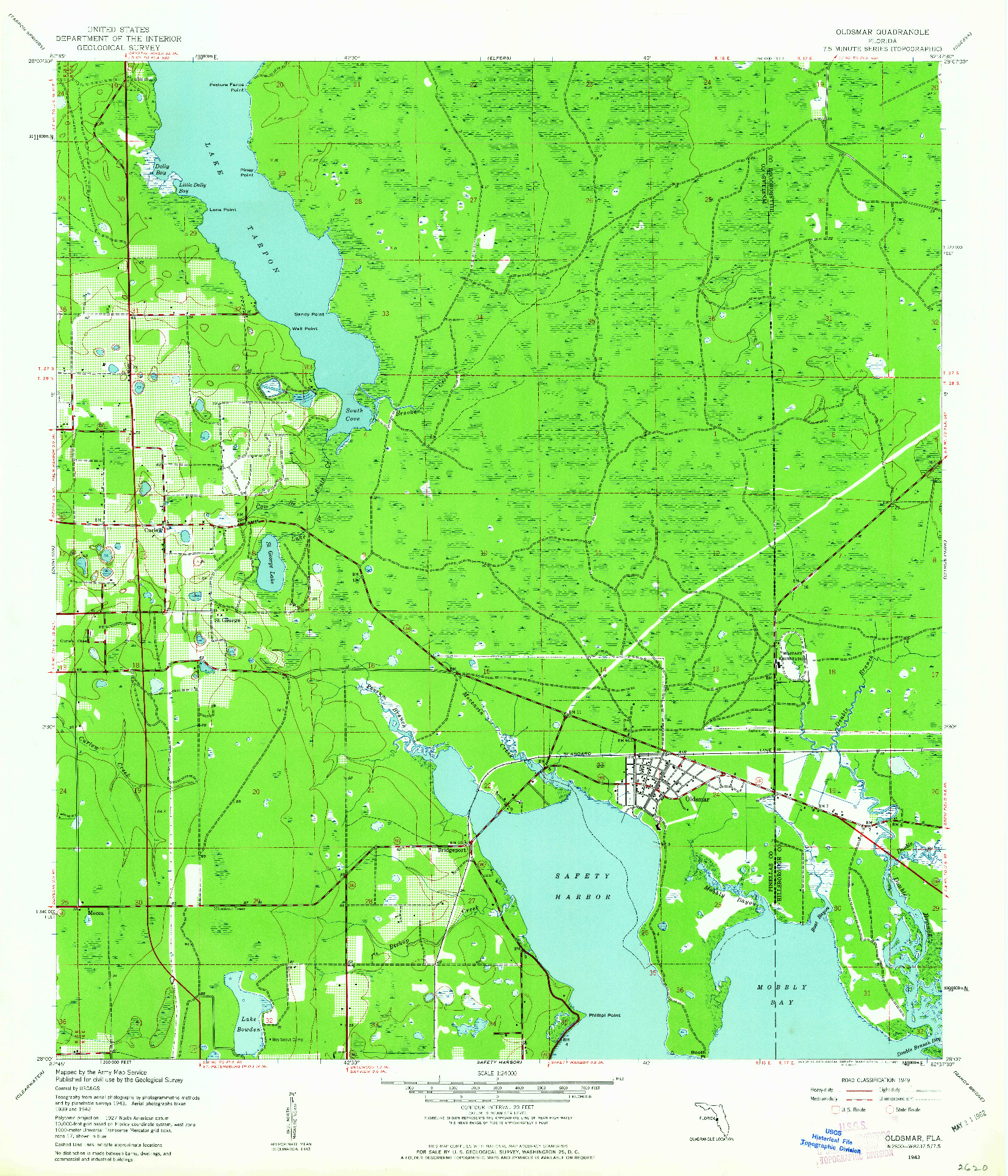 USGS 1:24000-SCALE QUADRANGLE FOR OLDSMAR, FL 1943