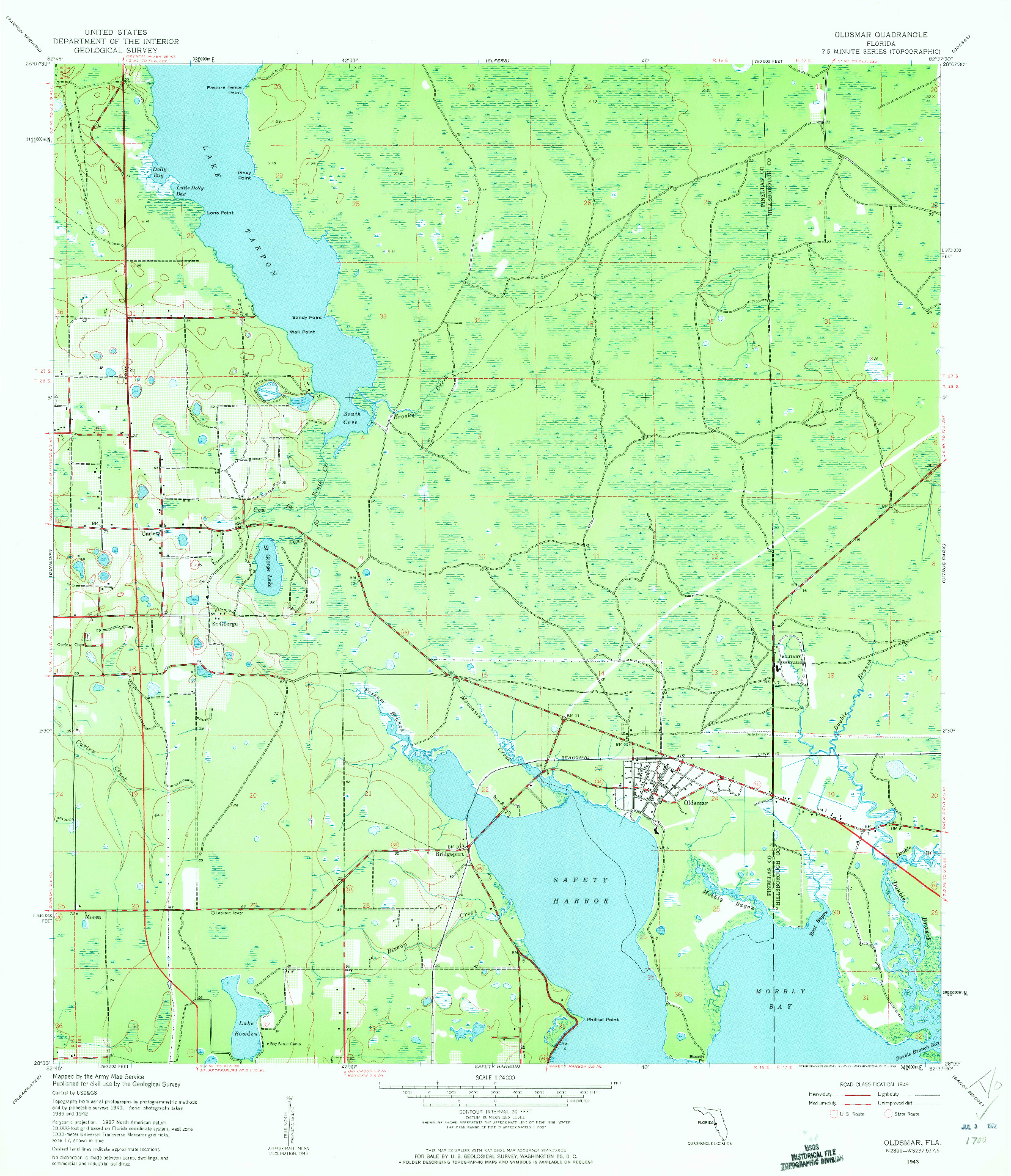 USGS 1:24000-SCALE QUADRANGLE FOR OLDSMAR, FL 1943