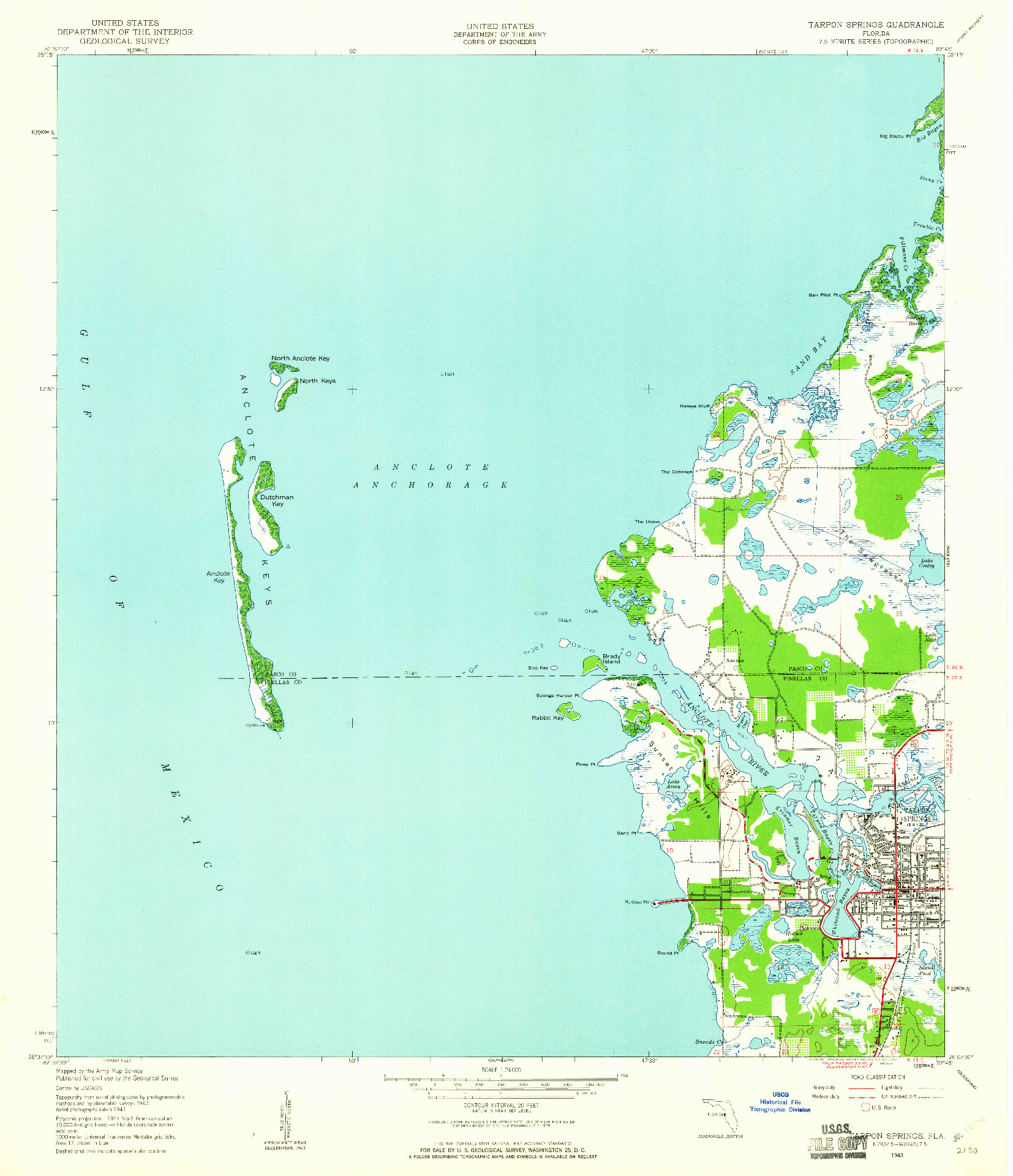 USGS 1:24000-SCALE QUADRANGLE FOR TARPON SPRINGS, FL 1943