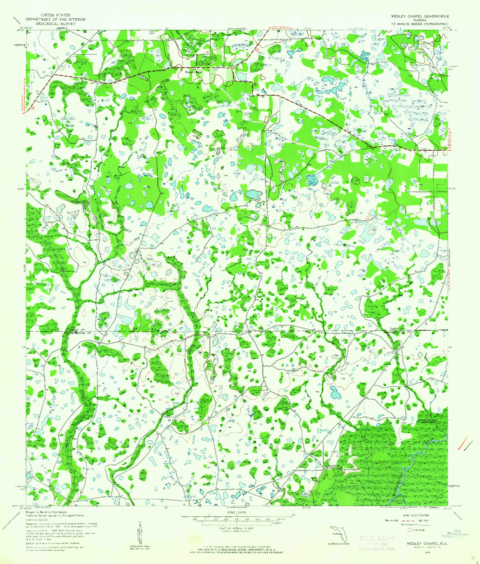 USGS 1:24000-SCALE QUADRANGLE FOR WESLEY CHAPEL, FL 1944