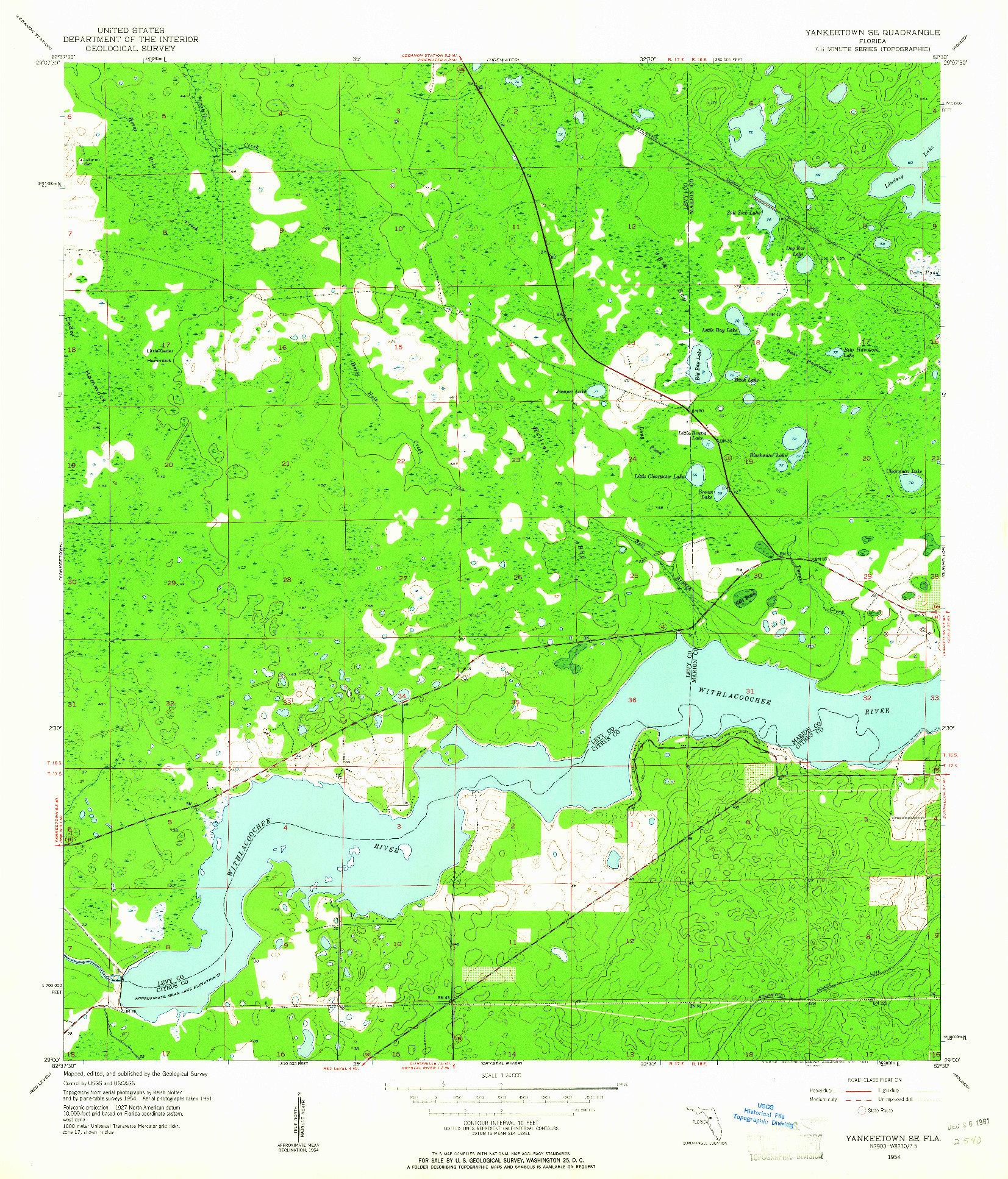 USGS 1:24000-SCALE QUADRANGLE FOR YANKEETOWN SE, FL 1954