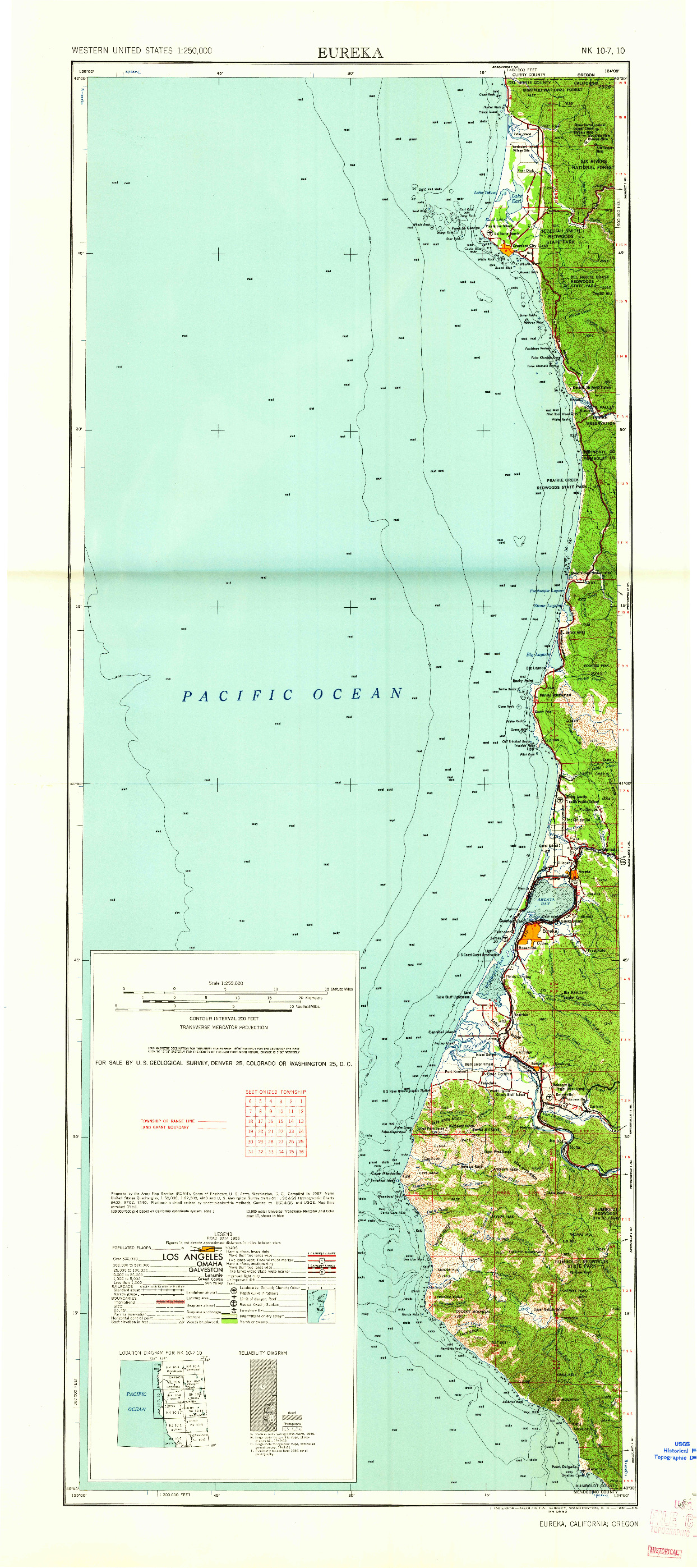 USGS 1:250000-SCALE QUADRANGLE FOR EUREKA, CA 1961