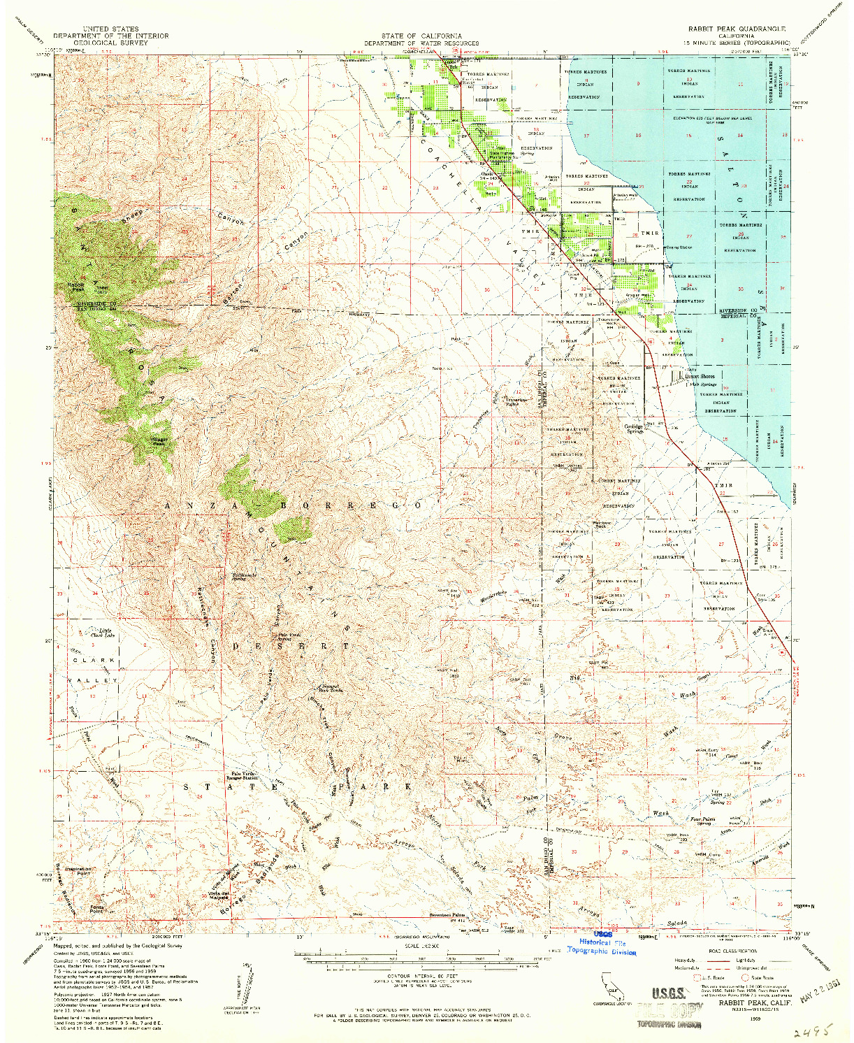 USGS 1:62500-SCALE QUADRANGLE FOR RABBIT PEAK, CA 1959